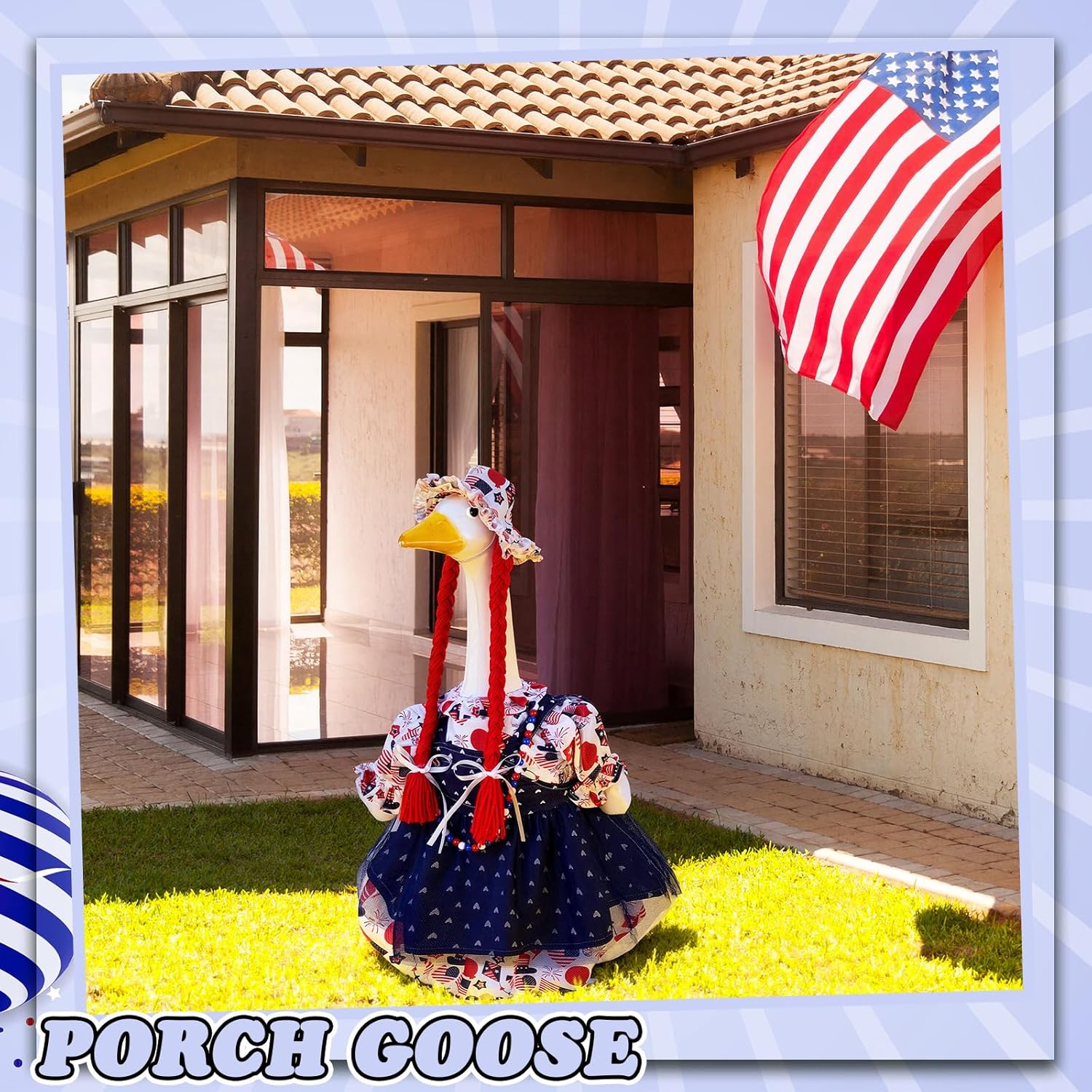 Suzile 4th of July Patriotic Goose Outfit Independence Day Dresses Clothes for 23" High Cement or Plastic Porch Goose Costume for Yard Lawn Outdoor Garden Patio Statue American Flag Holiday Decor