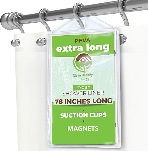 Forro de cortina de ducha XL de PEVA resistente con ventosas, 70 x 78 pulgadas de largo