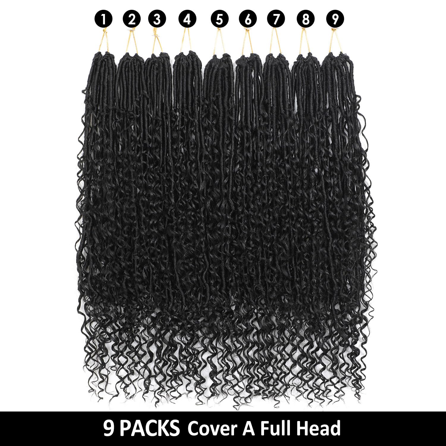 9 packs Boho Faux Locs Crochet Hair, 24 Inch, Natural Black Pre Looped Goddess Soft Locs Crochet Hair with Curly Ends, Bohemian River Locs for Black Women(1B#, 24 Inch)