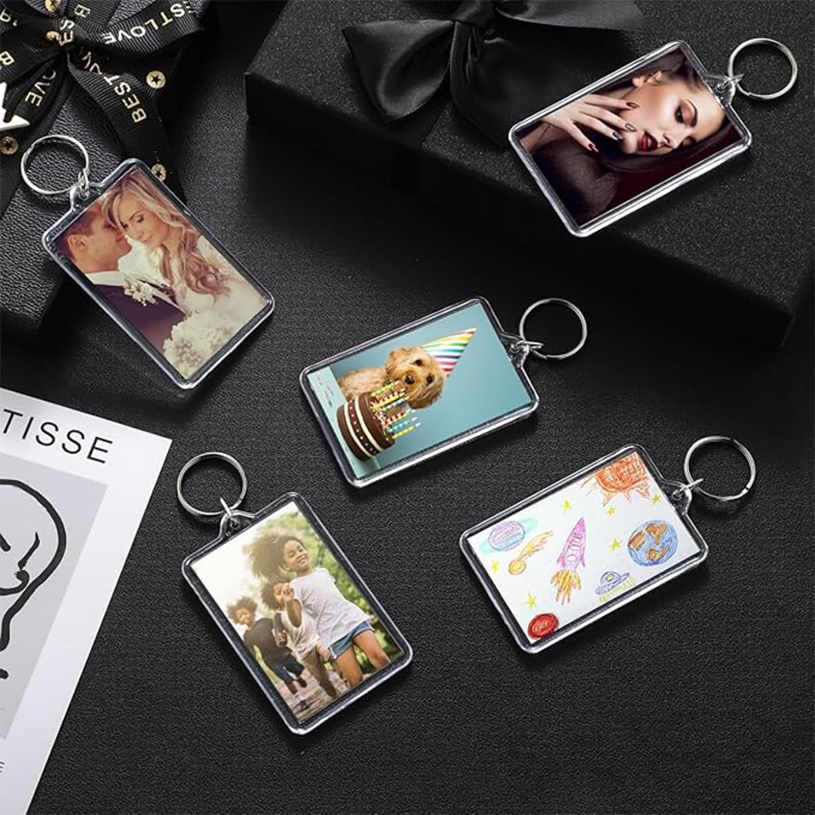 Yaomiao 200 Stück 3,3 x 5,1 cm Acryl-Bilderrahmen Schlüsselanhänger Halter Foto Bild Einsatz Blanko Schlüsselanhänger für DIY Handwerk, Transparent, 2 x 1.3 Inch