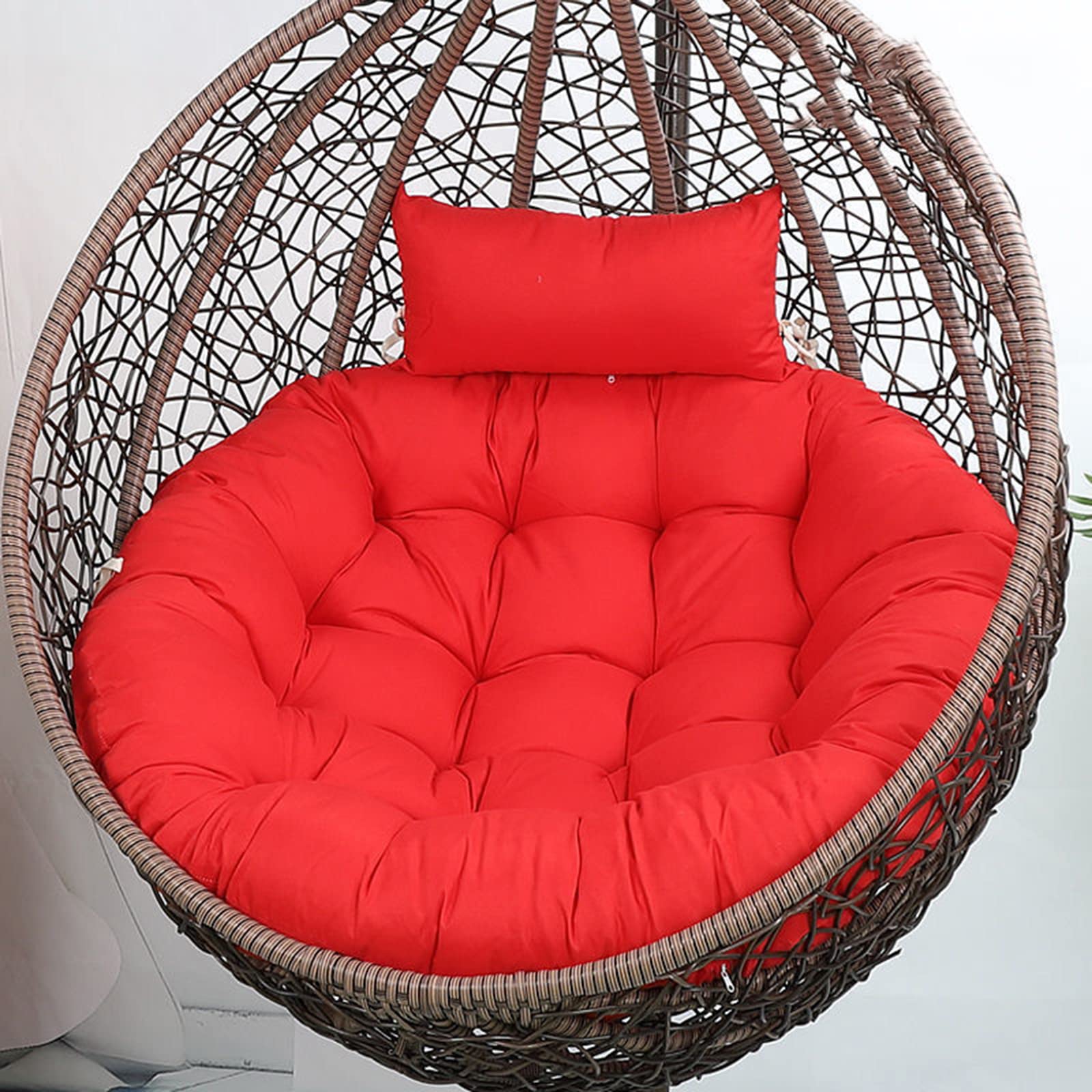 Cojín grueso para silla oscilante de huevo con cojín suave y juego de almohada, cojín relajante para interior/exterior, soporte de metal, 105 x 90 cm (rojo)