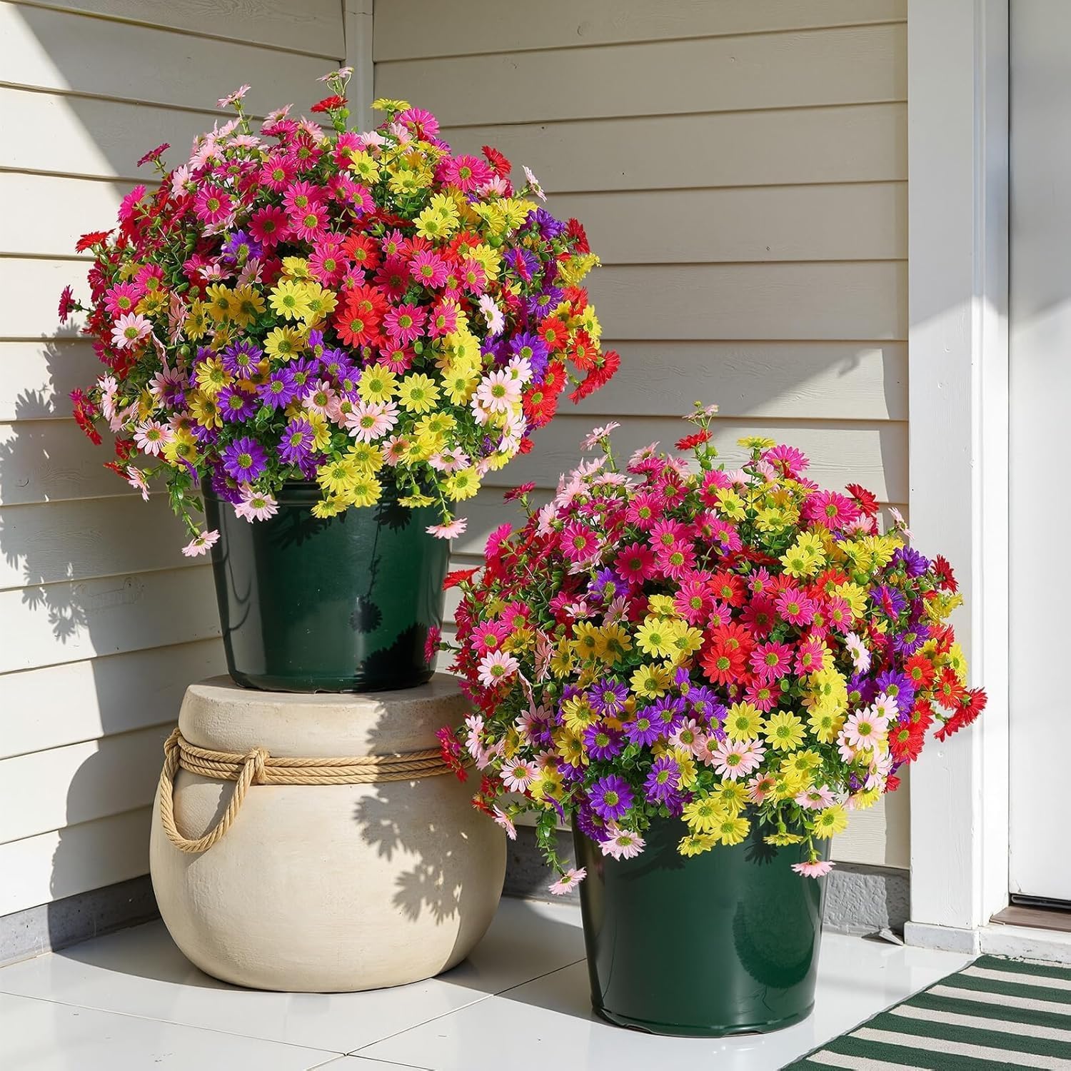 Alupssuc 20 Bundles Artificial Daisies Flowers Fake Silk Plant for Indoor Outdoor Decor, UV Resistant No Fade Faux Spring Flowers for Garden, Porch & Patio Decoration,RedRosyPurpleYellowPink