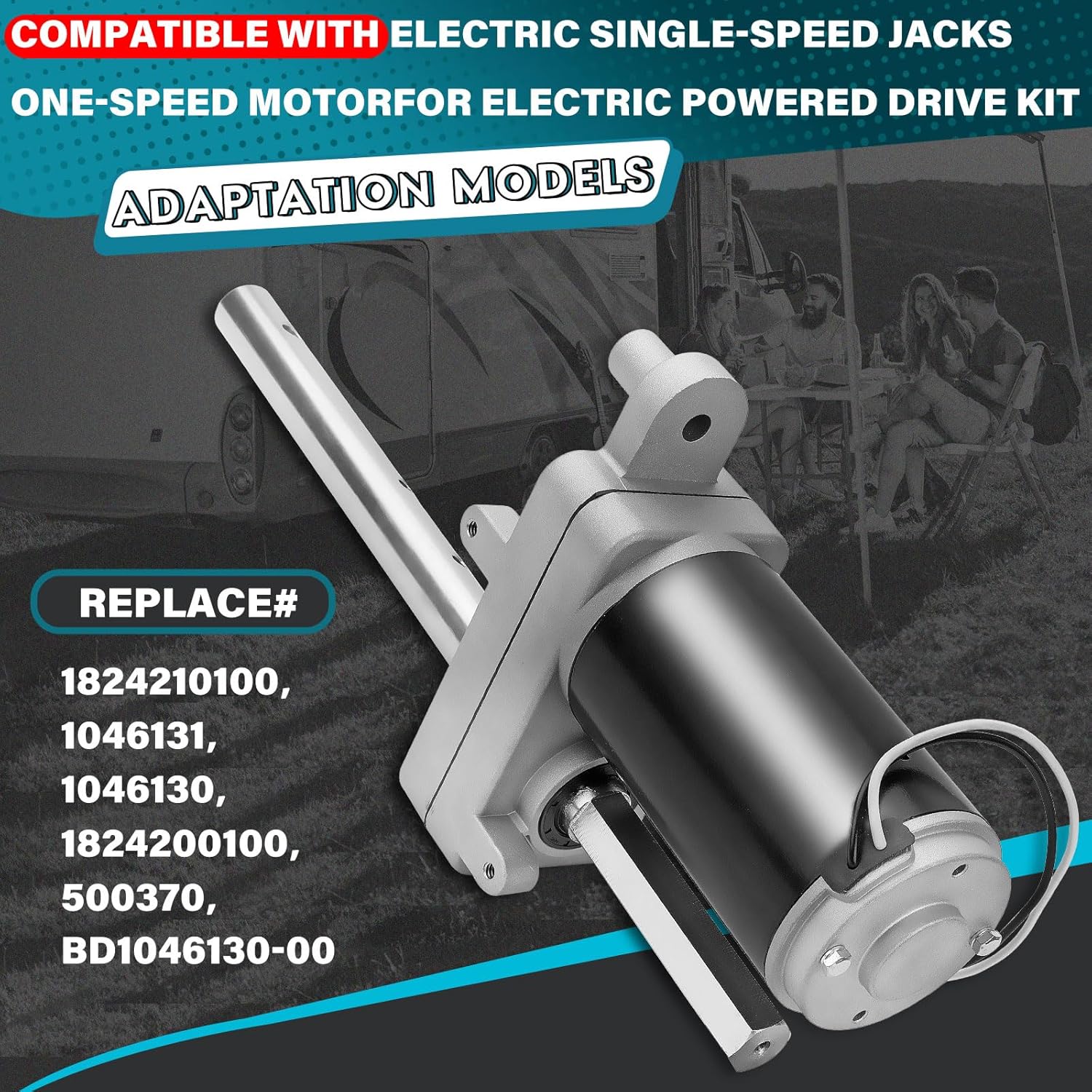 500370 RV Electric Single Speed Drive Motor Compatible with Bulldog Electric Single-Speed Jacks, 12V DC, OE Replace# BD1046130-00, 1824210100, 1046131, 1046130