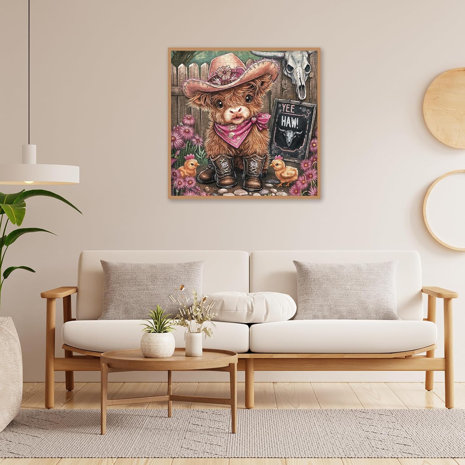 Cute Highland Cow Puzzles for Adults 1000 Pieces. Funny Calf Flowers and Chicken Art Jigsaw Puzzles. Challenging Beautiful Animal Farm Puzzles