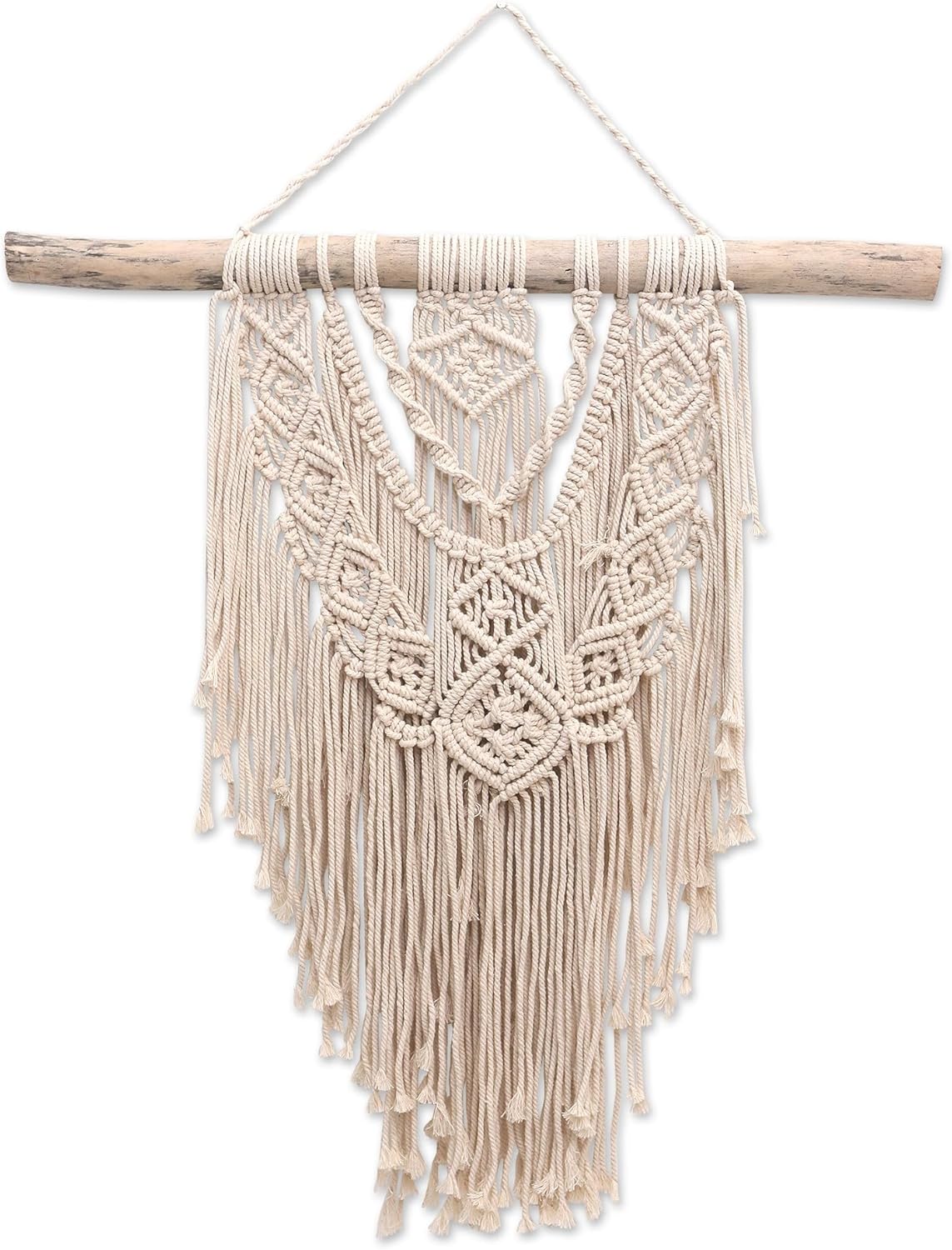 NOVICA Artisan Handmade Cotton Macrame Wall Hanging Balinese Ivory Wood Indonesia Decor Hangings Bohemian [24.5in W x 30.5in H] ' Boho Splash'