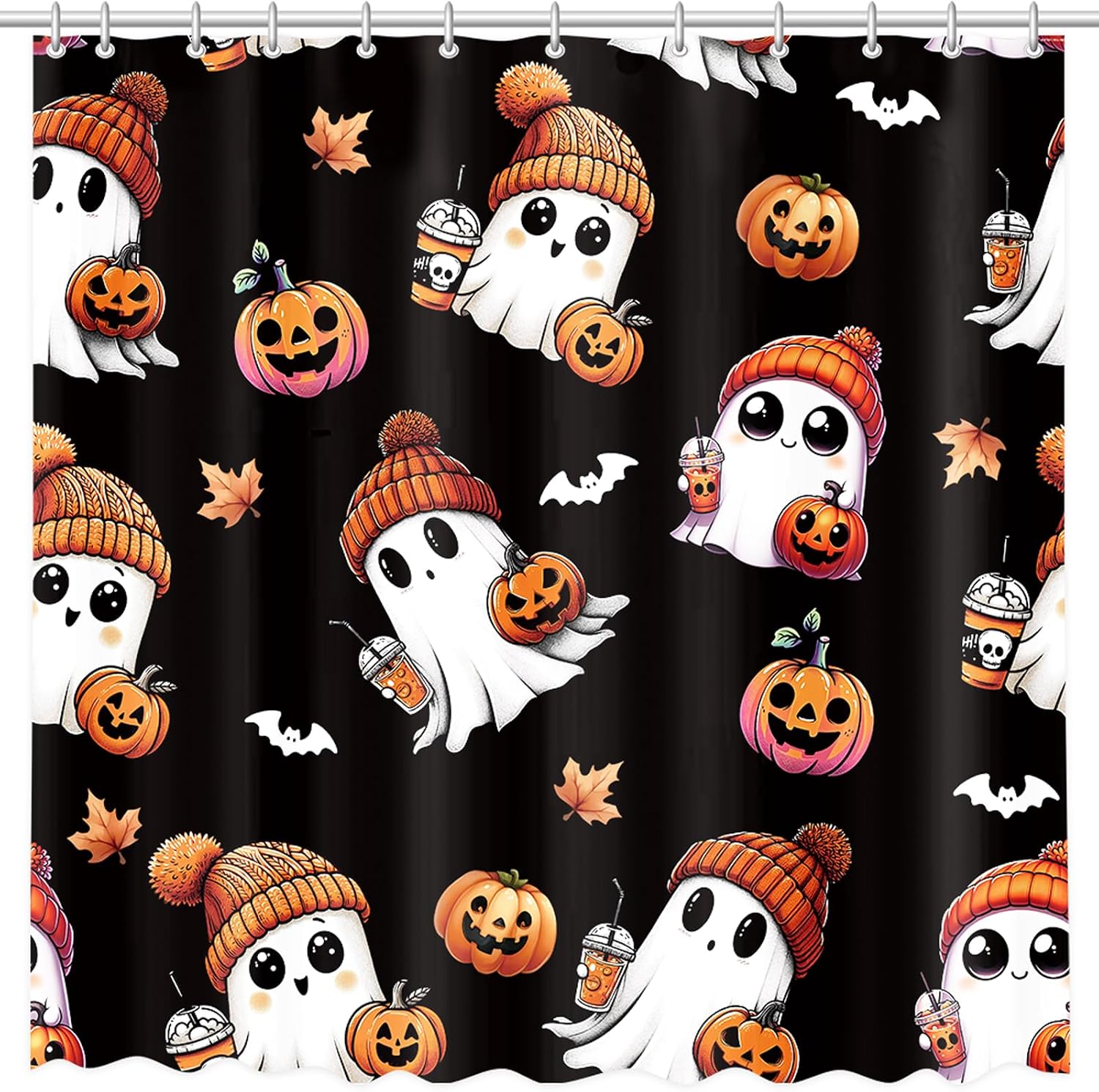 MEHOFOND Halloween Shower Curtain, Cute Ghost Bathroom Decor 72x72in