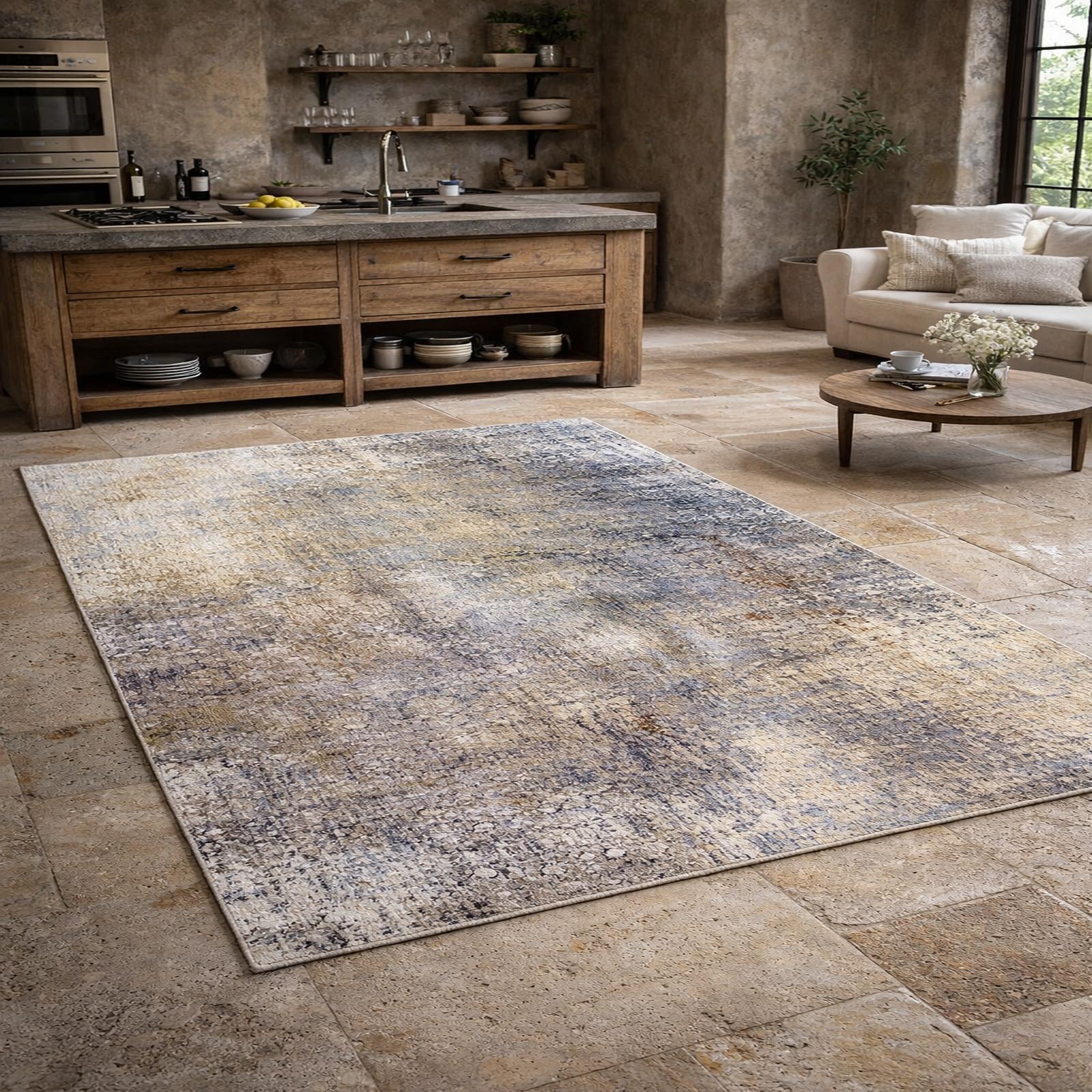 Tapis poils courts entree anti glisse et facile a laver beige marron
