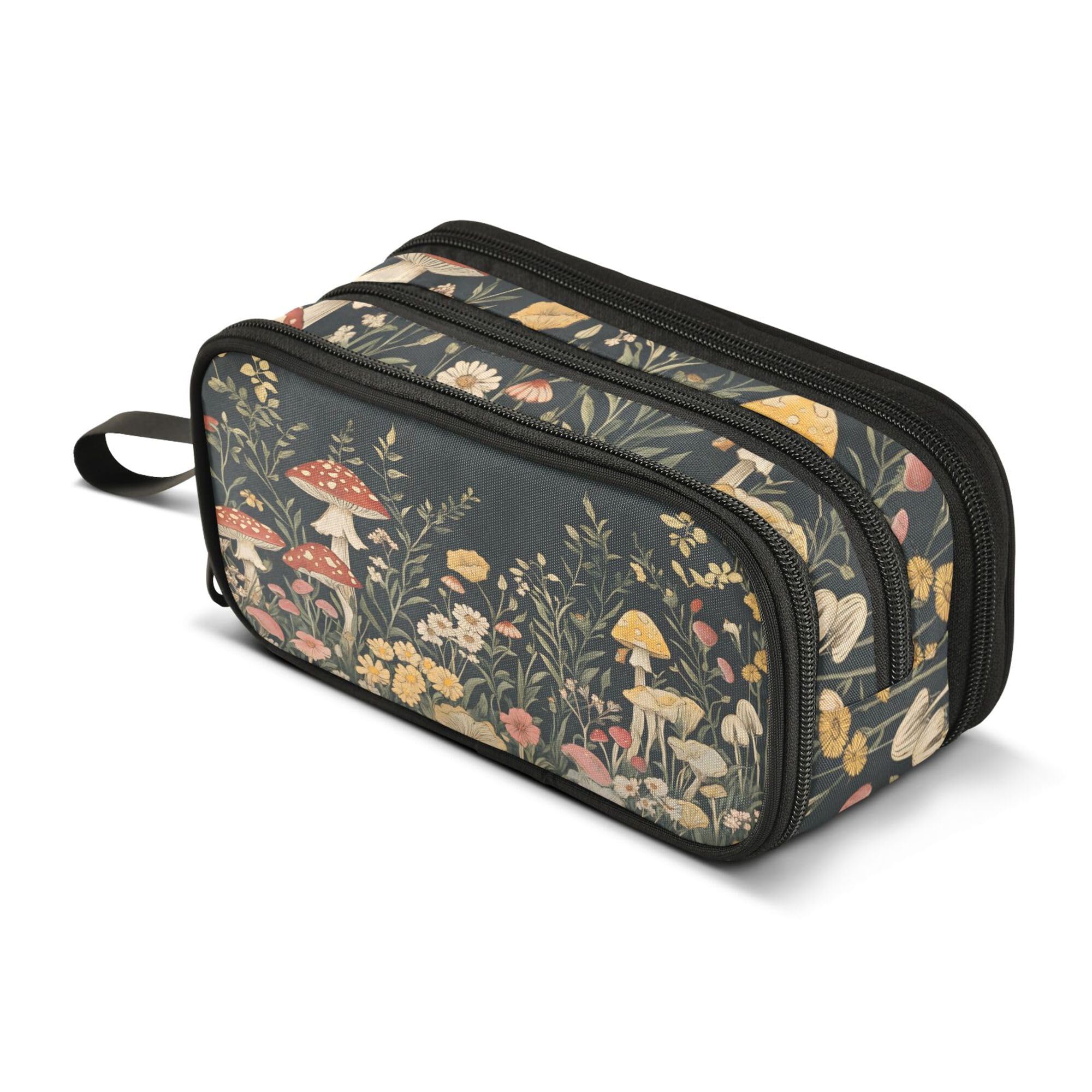 Large Pencil Case, Big Capacity Pencil Bag Pen Pouch Holder 3 Compartments, Vintage Wildflower Mushrooms School Office Supplies Stationery Makeup Bag Storage Organizer for Students Girls Boys Women Me — image 1