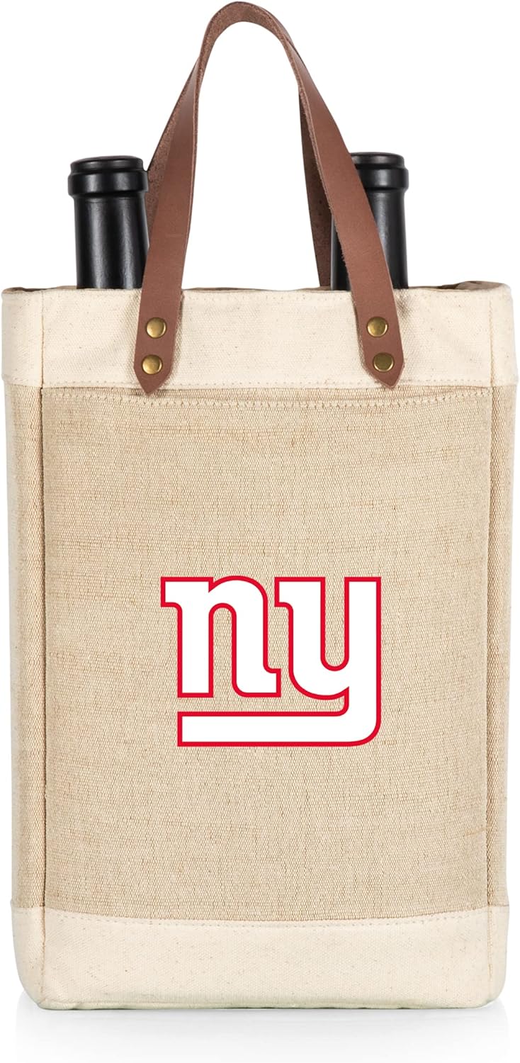 PICNIC TIME NFL Pinot - Jute 2 Bottle Insulated Wine Bag - Wine Tote Bag - Wine Gift Bag, (Beige)