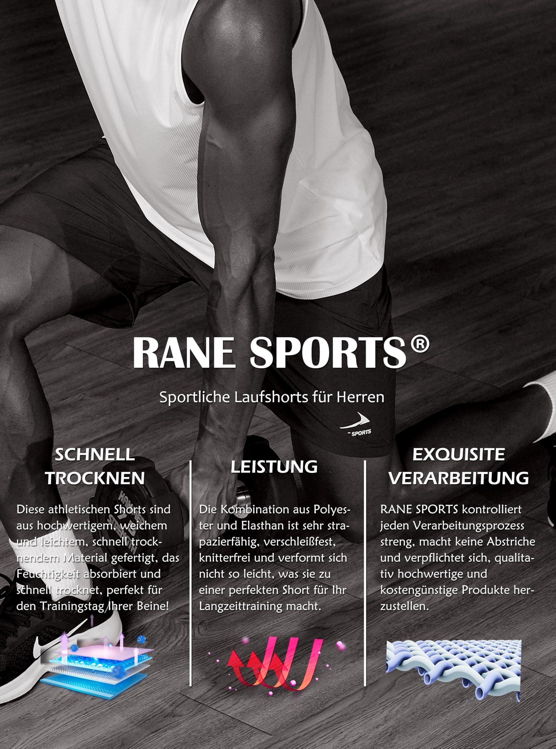Rane Sports Pantalones Cortos Deportivos para Hombre con Bolsillos Cremallera Ligeros Transpirables para Correr Gimnasio