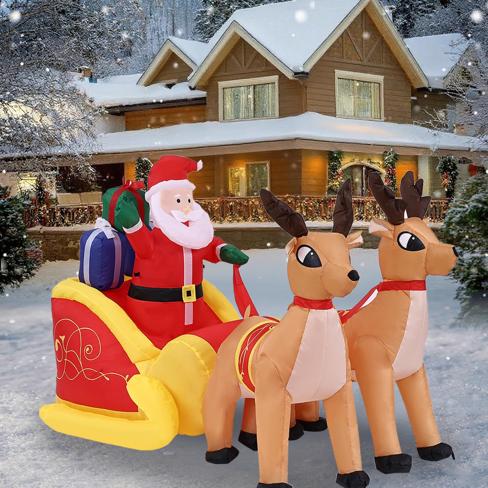 Elans à Traîneau Gonflable de Noël | Tissu Polyester LED, Ventilateur Silencieux et Attaches Anti-Vent | Décoration Noël Intérieur/Extérieur pour Jardin, Événements & Décoration de Fête | 220*110*130