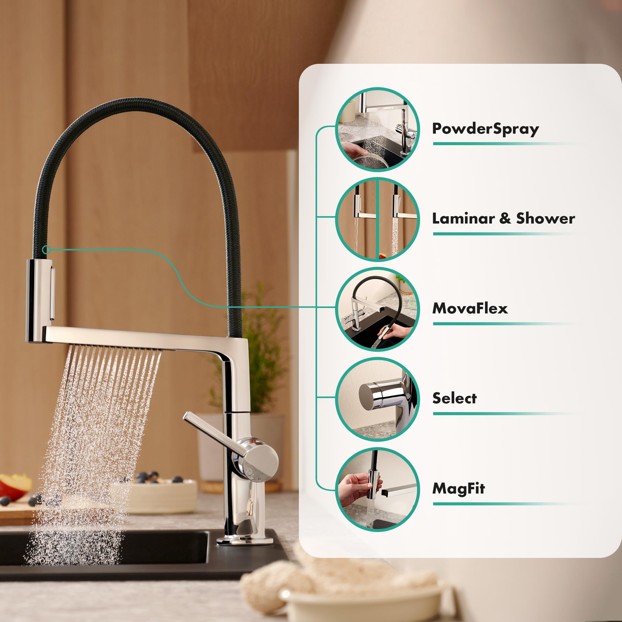 hansgrohe Talis Select M54 PowderSpray - Küchenarmatur mit Brause ausziehbar, SemiPro, 3 Strahlarten, Wasserhahn Küche mit Auslaufhöhe 210 mm, Mischbatterie Küche 360° schwenkbar, Chrom, 72861000