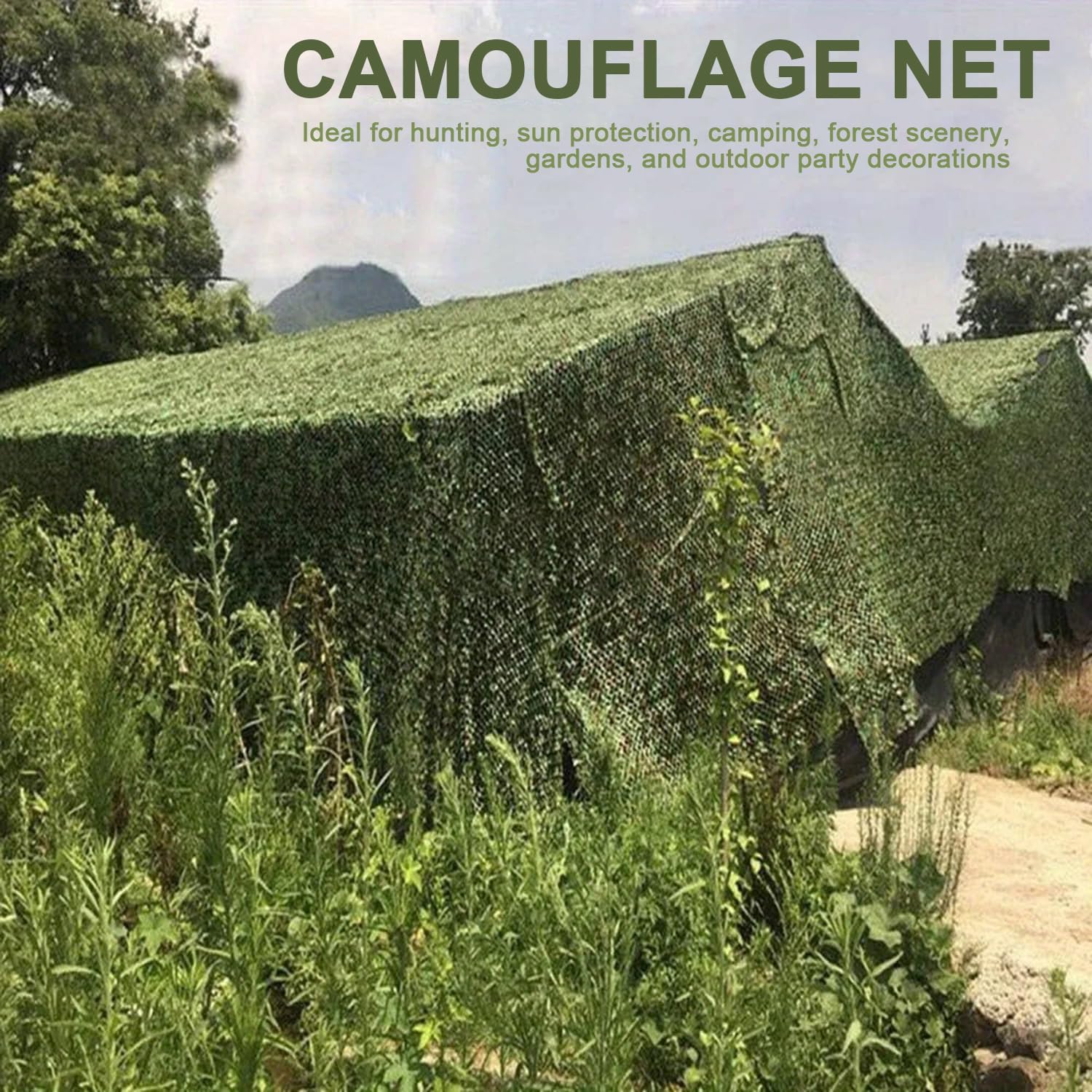 Rete Mimetica,Rete Militare,Rete Ombreggiante,Copertura Parasole Per La Caccia,Per Decorazione,Protezione Dal Sole,Caccia,Persiane,Tiro,Occultamento,Campeggio(Doppio strato rinforzato,Verde) (5 x 5 M)