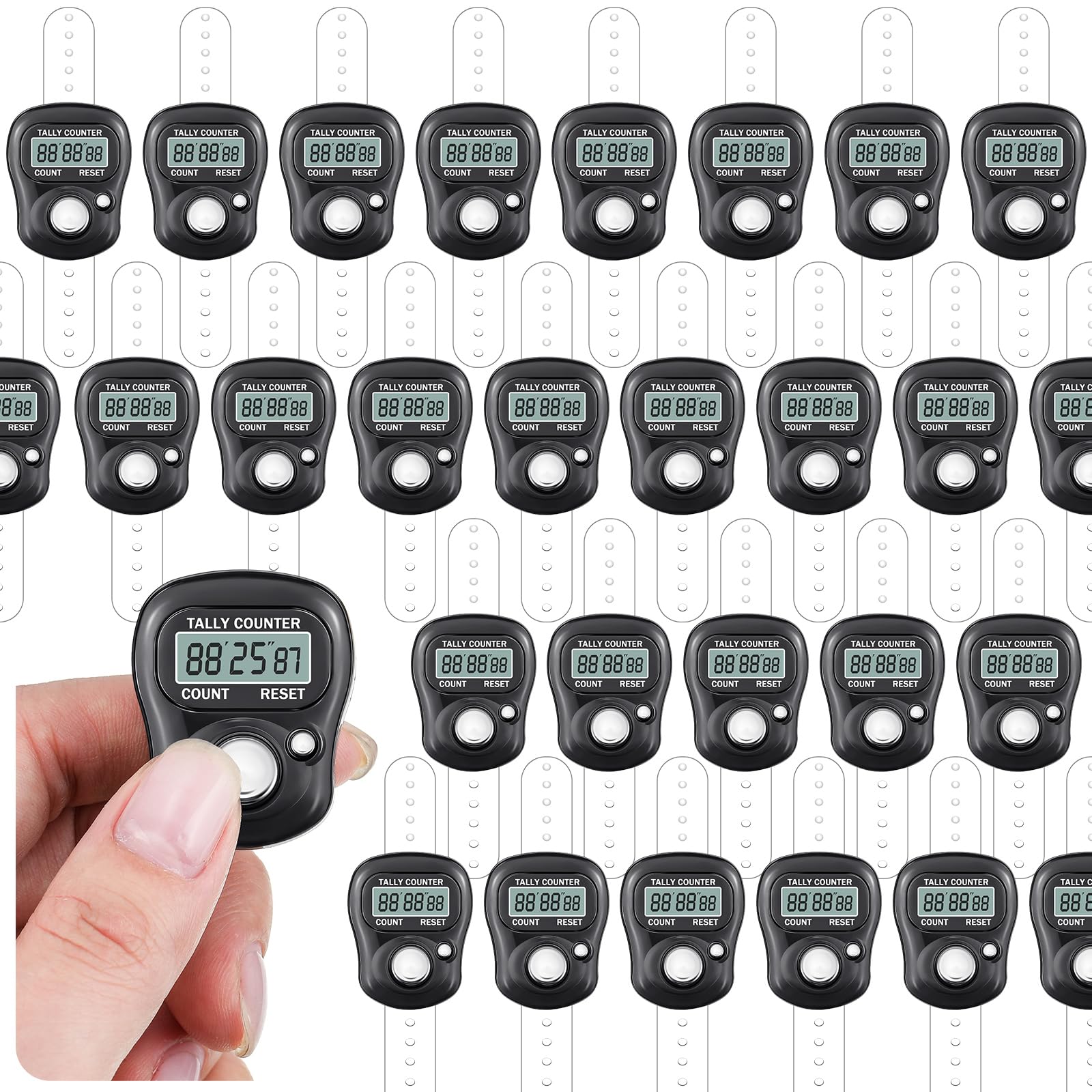 Equsion 30 Pack Finger Stopwatches Timer Sport Stopwatches Compact Digital Finger Watch Bulk, Clear Display, Silent, Ring Type Count Down Timer for Coaches Adults Kids Running Swimming Training