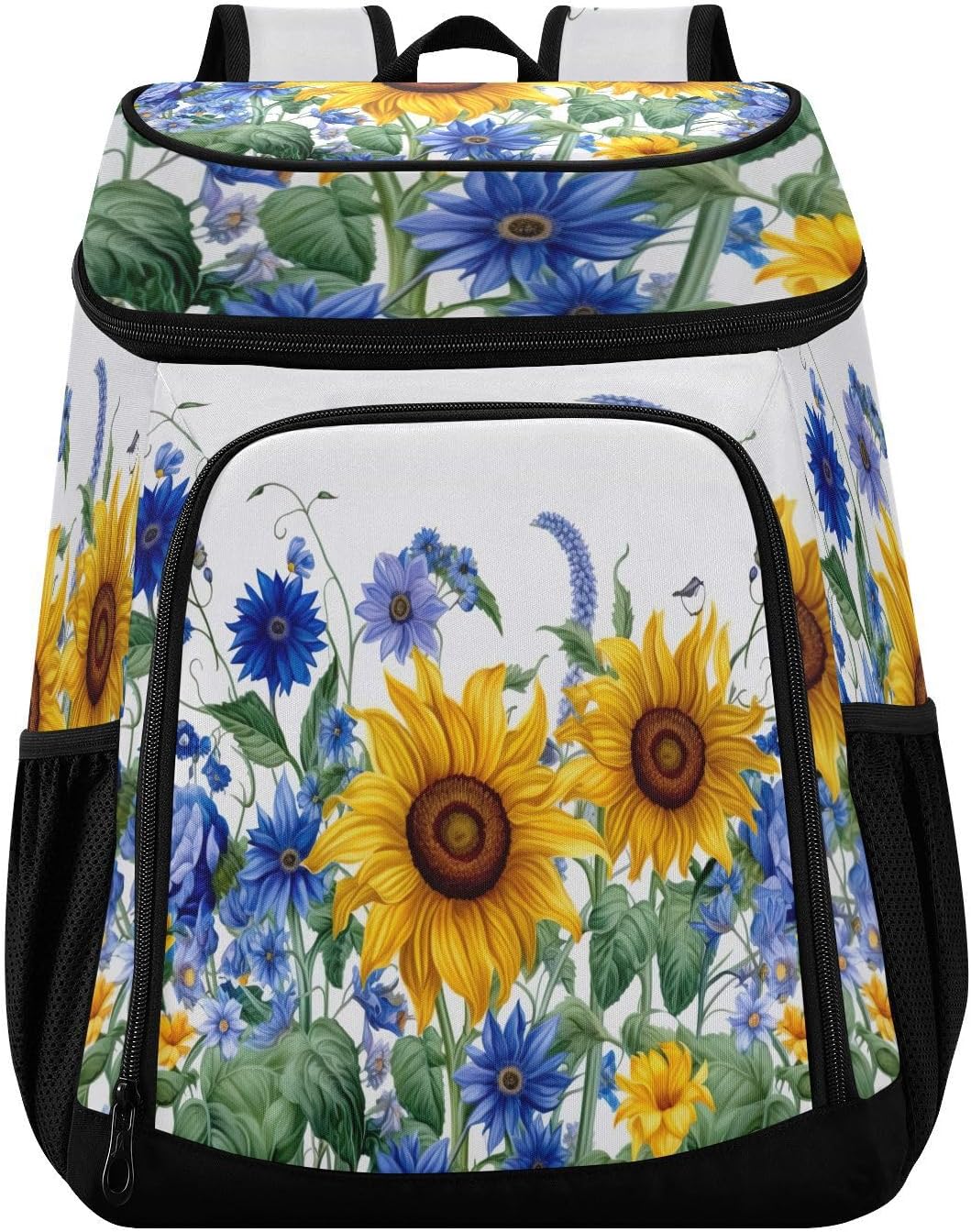 Sunflowers and Bluebells Cooler Backpack 36 Cans Leakproof Waterproof Backpack Cooler Bag Beach Accessories Travel Camping Fishing Backpack for Women Men