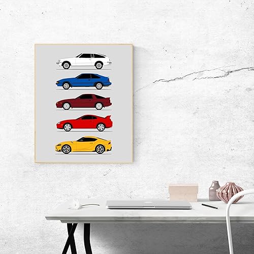 Vista 39 de Custom Car Posters Handmade Poster compatible with Toyota Supra Generations and Print of Toyota Supra - Blue, 11x14 Metallic Print (Unframed)