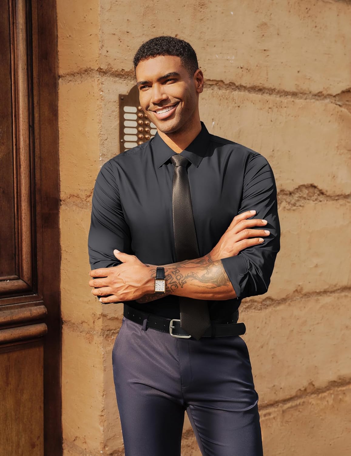 PJ PAUL JONES Men's Slim Fit Dress Shirts Business Casual Long Sleeve Stretch Wrinkle Free Shirt - Image 4