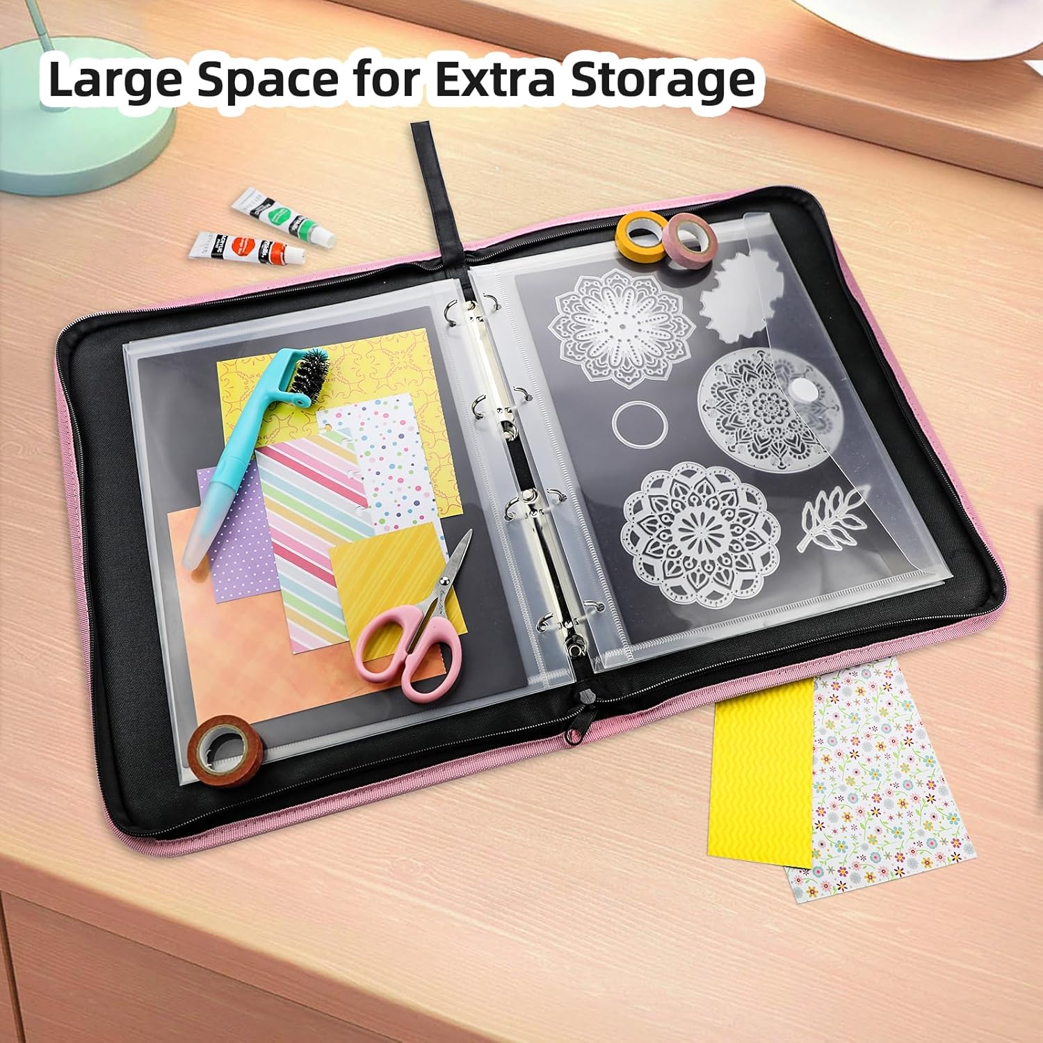 6 PCS A4 Large Stamp and Die Storage Bag with Rubber Magnetic Sheets and Die Cut Storage Pockets Envelopes Binder, Die Storage Set Stencil Organizer for Card Making & Scrapbooking