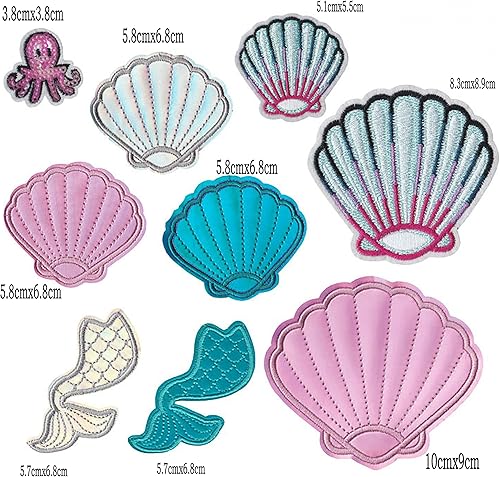 Miniatura 2 de Pretty Seashell - Parches bordados para planchar para coser en ropa, ropa, chaqueta, polo, camiseta, sombrero, bolsa (estilo 2 (9 piezas)