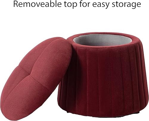 Miniatura 10 de Fabulaxe Tronco de almacenamiento otomano moderno con forma de hongo de terciopelo copetudo, color amarillo mostaza