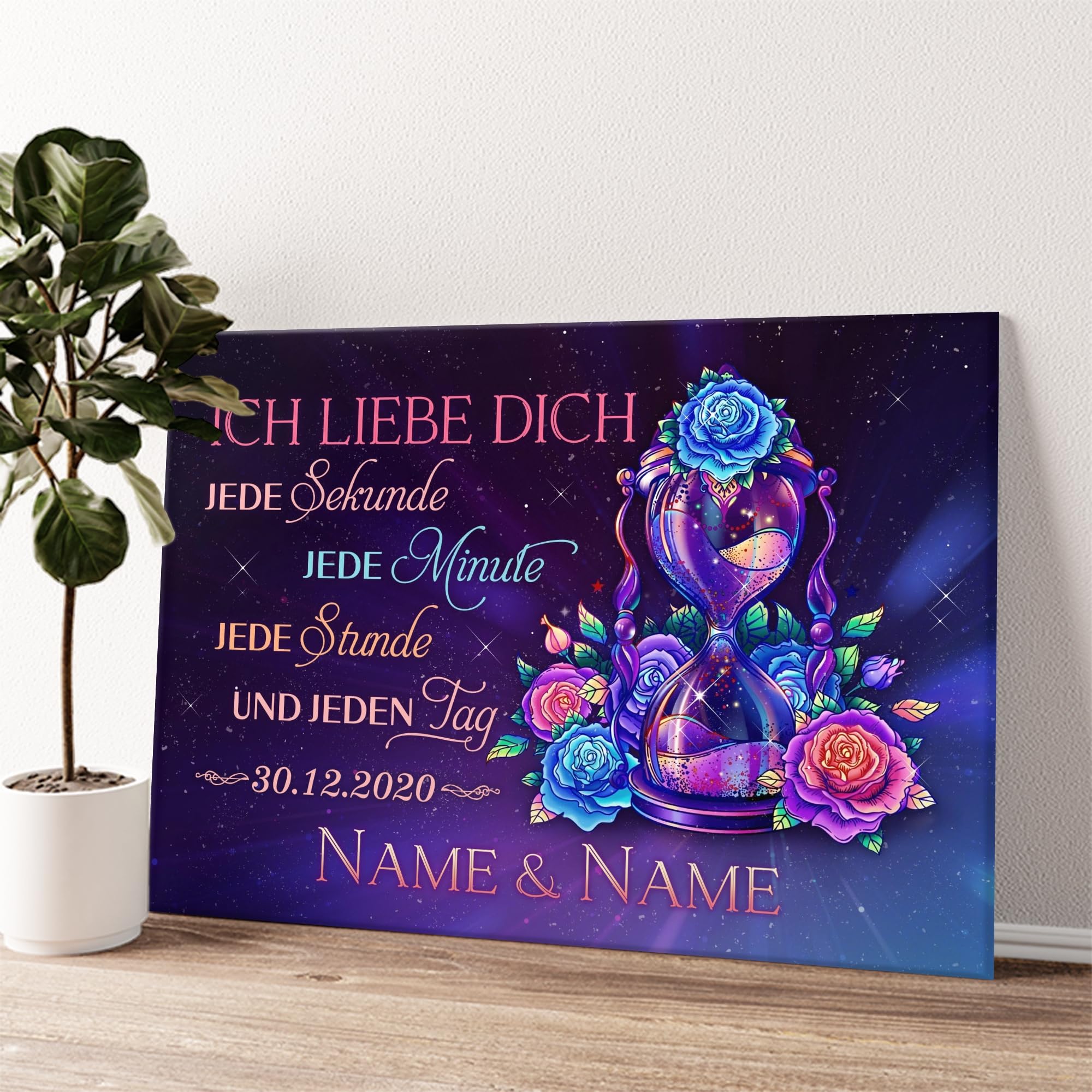 Liebesleinwand Das sind wir Leinwand: Sand der Zeit | Leinwandbild mit Namen und Datum | Wandbild gestalten | Jahrestag Geschenk für Frau Freundin Mann Freund