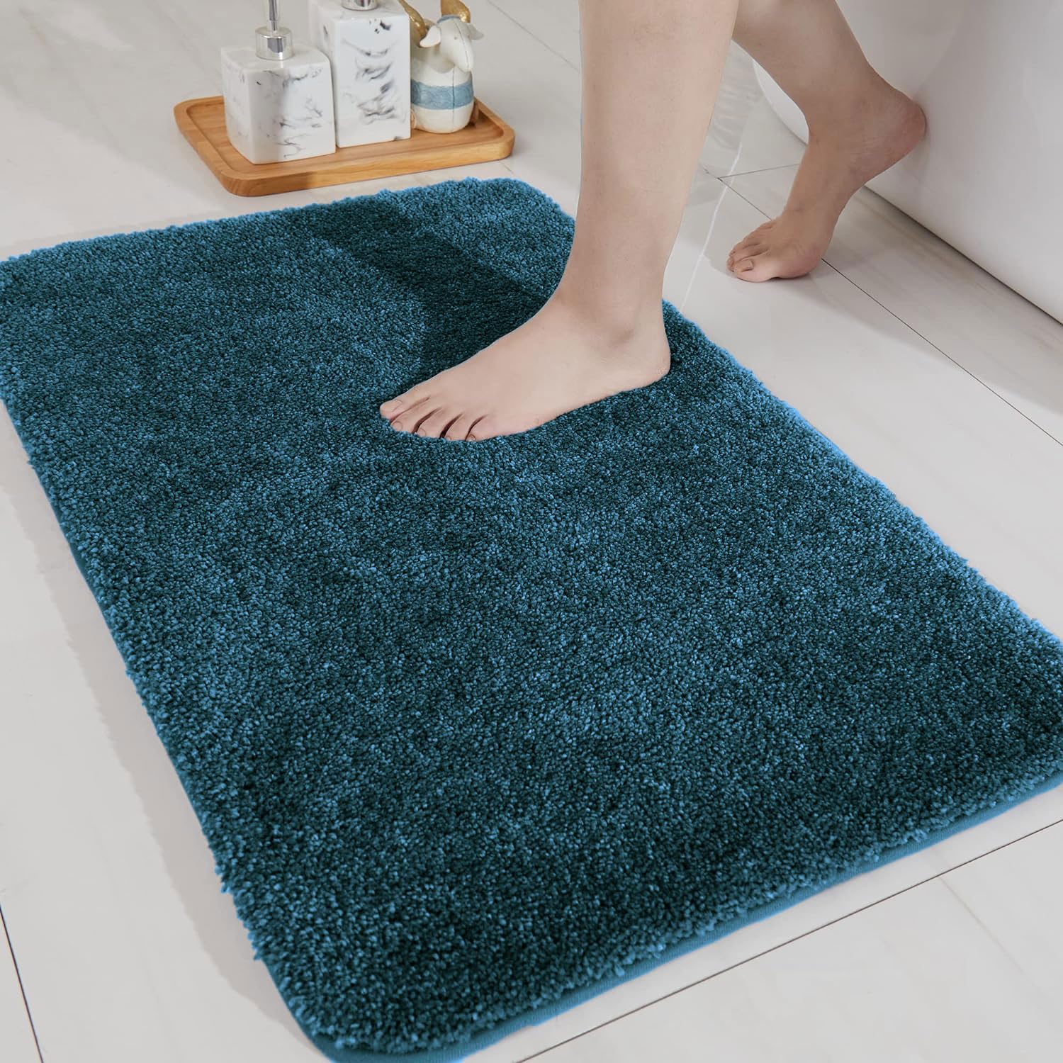 LUXE HOME INTERNATIONAL Microfibre Bath Mat Super Soft Anti Skid Newman Rectangular Mats For Bathroom (40X60 Cm,Teal)-picture-35