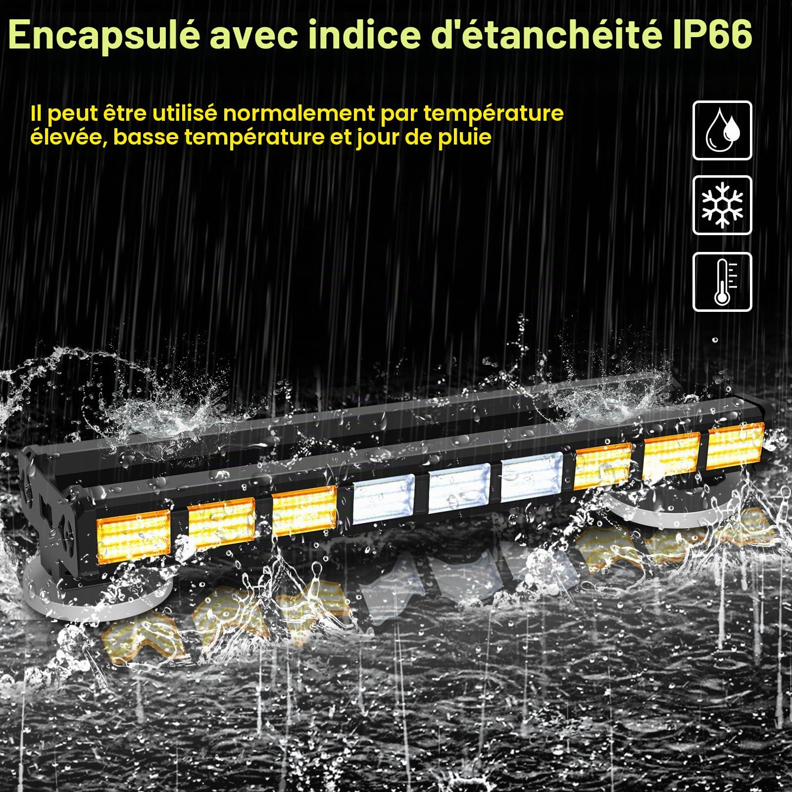 AnTom 2PCS LED Barre stroboscopique bilatéral 81W 9COB Rampe Gyrophare LED 9 * 27 LEDS Clignotant d'urgence 27 modes pour Voiture Véhicule Camion Remorque Caravane (ambre/blanc)