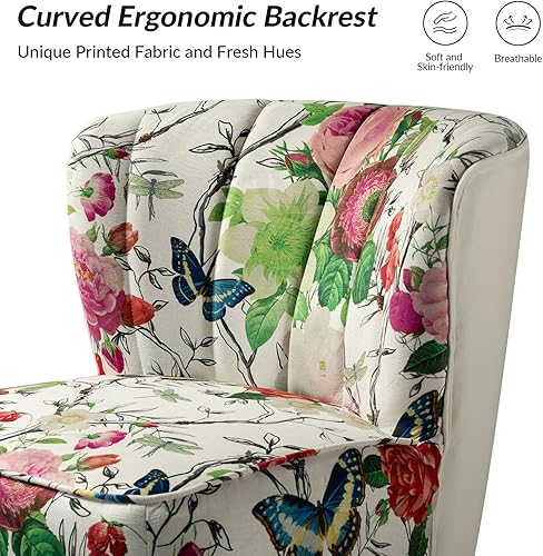 Miniatura 3 de HULALA HOME Silla decorativa con patas de metal dorado, cómoda silla de sala de estar, silla lateral pequeña sin brazos de tela floral, silla