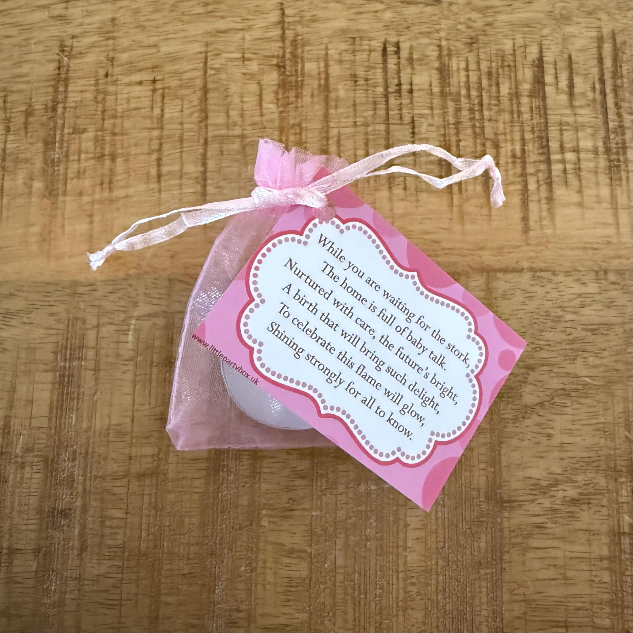 Lovely Little Things Baby Shower Candle Favours for Guests, 20 Pack Pink Tealight Candles with Organza Bags & Poem Cards - Image 4
