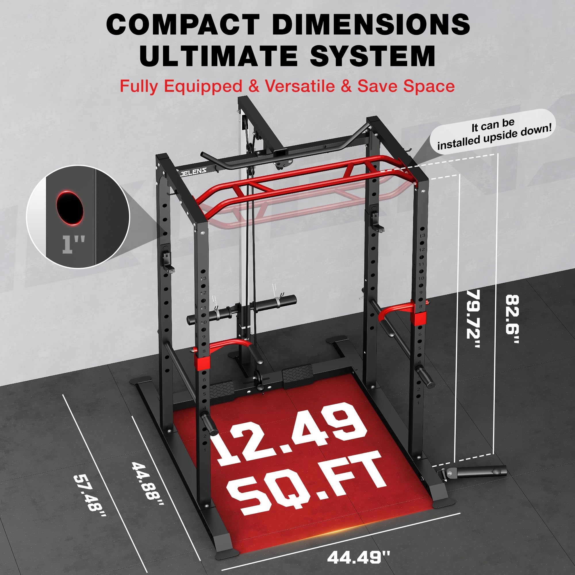 JELENS Power Cage, 907.2 kg Multifunktion S11 Power Rack mit Lat-Pulldown, Squat Rack mit verstellbarem Seilzugsystem und mehr Trainingsaufsätzen, Gewichtstrainingsgerät für Home Gym