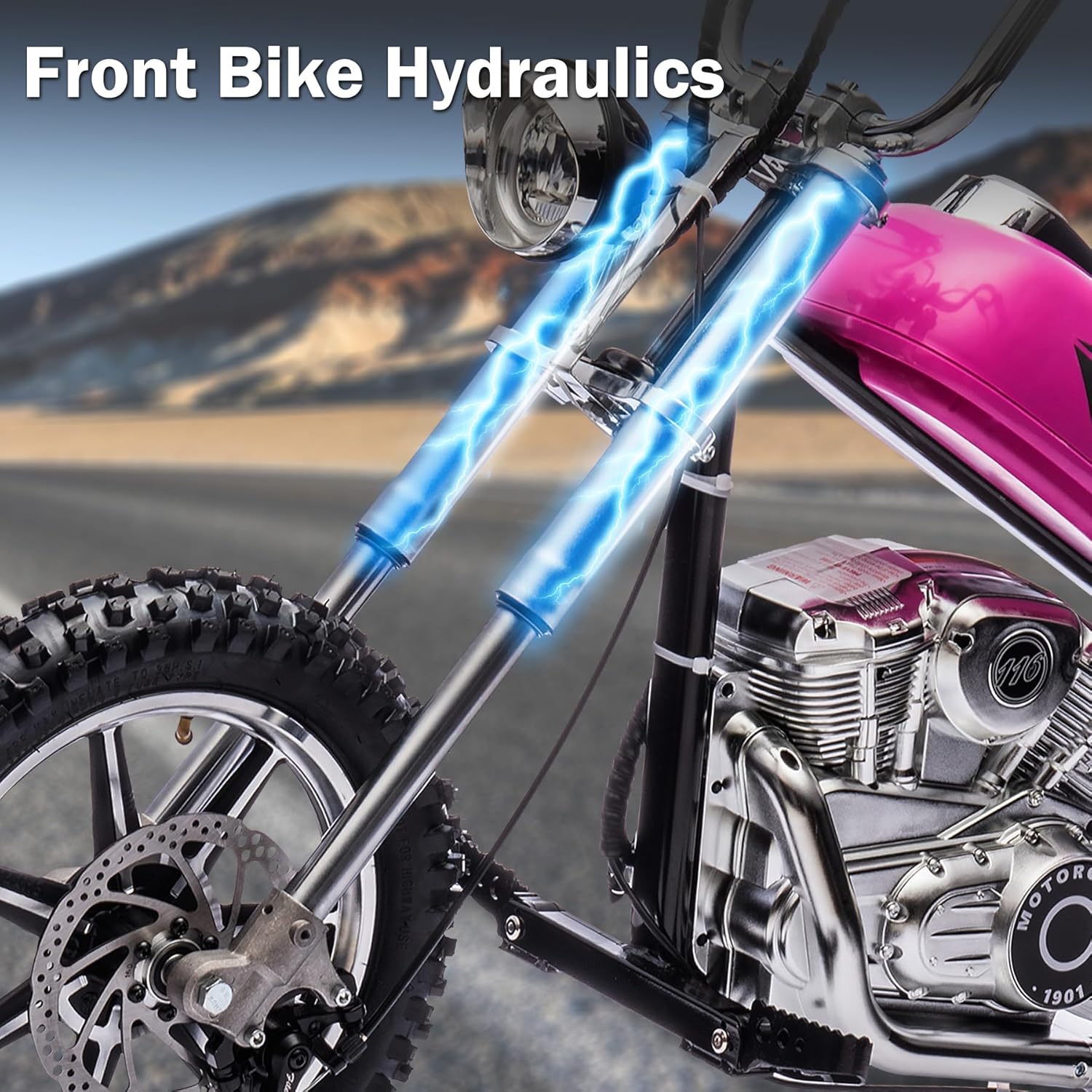 36V 7.5AH Electric Motorcycle for Kids, 350W Strong Motor 14MPH Fast Speed Electric Retro Off-Road Motorcycle, Leather Seat Dirt Bike, LED Lights, Air-Filled Tires, Silver Pink