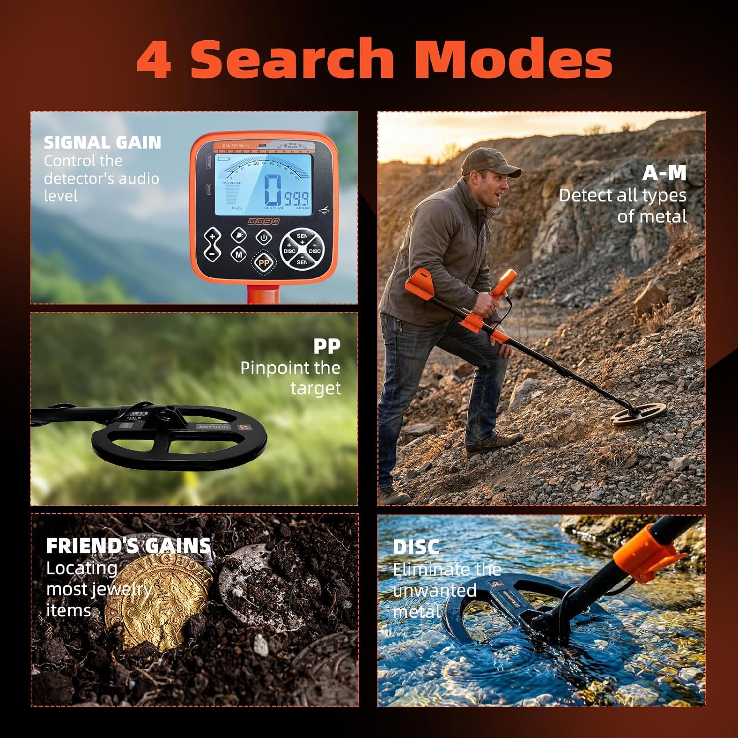 DD90 Dual D Coil Metal Detector, IP68 Waterproof, LCD Backlight | Adult Professional Gold & Silver Detector Set, for Beaches/Rivers