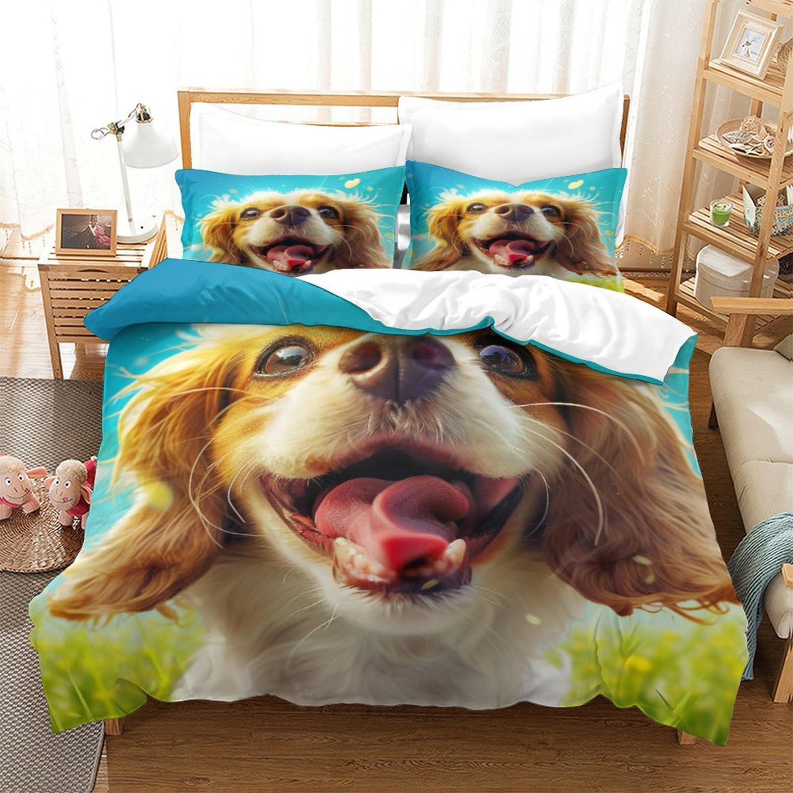 King Charles Spaniel Quilt Cover 3D Print Winter Soft Duvet Cover Bedding Comforter Cover Microfiber with Zipper Closure Apply to Kids Youth 3 Piece Set Room Decor Soft And Comfortable Super King（260