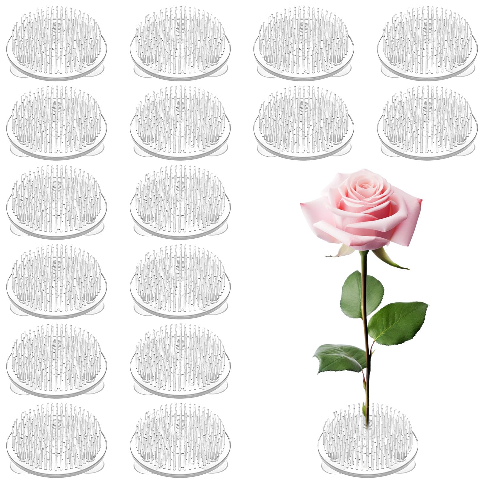 Photo 1 of 16 Pcs Clear Plastic Flower Frog, 2.75 Inch Floral Arrangement Pin Holder with Suction Cups for Vase, Ikebana, Wedding and Home Decoration