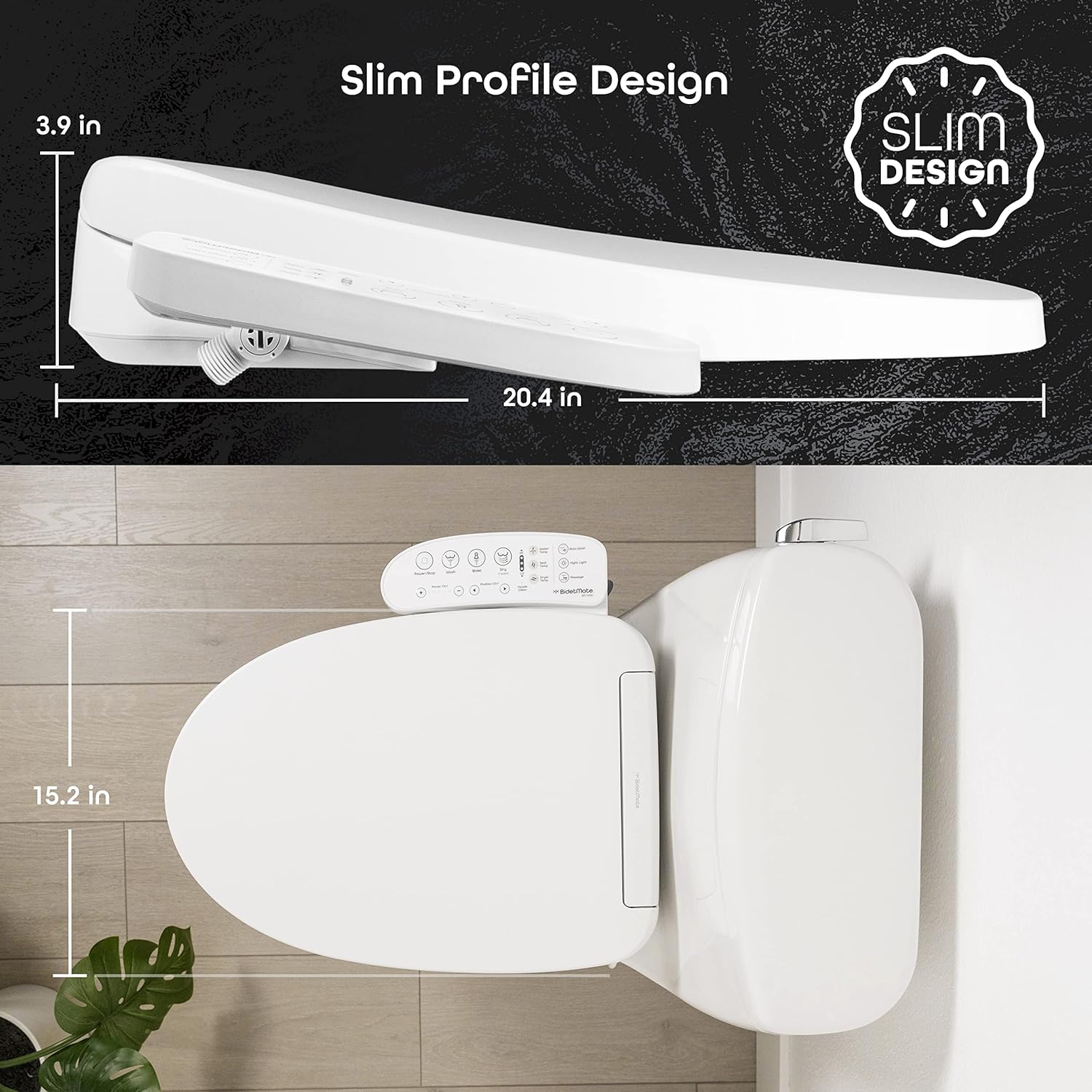 BidetMate 3000 Series Electric Heated Bidet Smart Toilet Seat with Unlimited Heated Water, Side Control Panel, and Adjustable Warm Air Dryer - Self-Cleaning - Fits Elongated Toilets