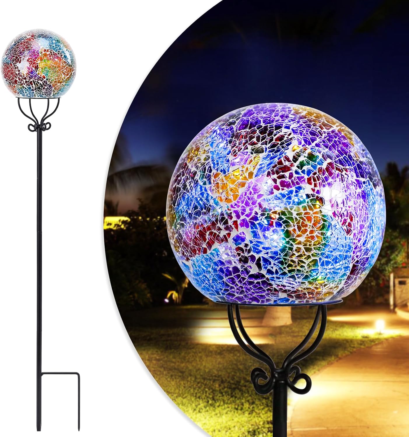 Solar Lights Outdoor Decorative Solar Mosaic Garden Stakes Cracked Glass Decorative Waterproof Outdoor Lights for Landscape Patio Yard Walkway Decoration Multi