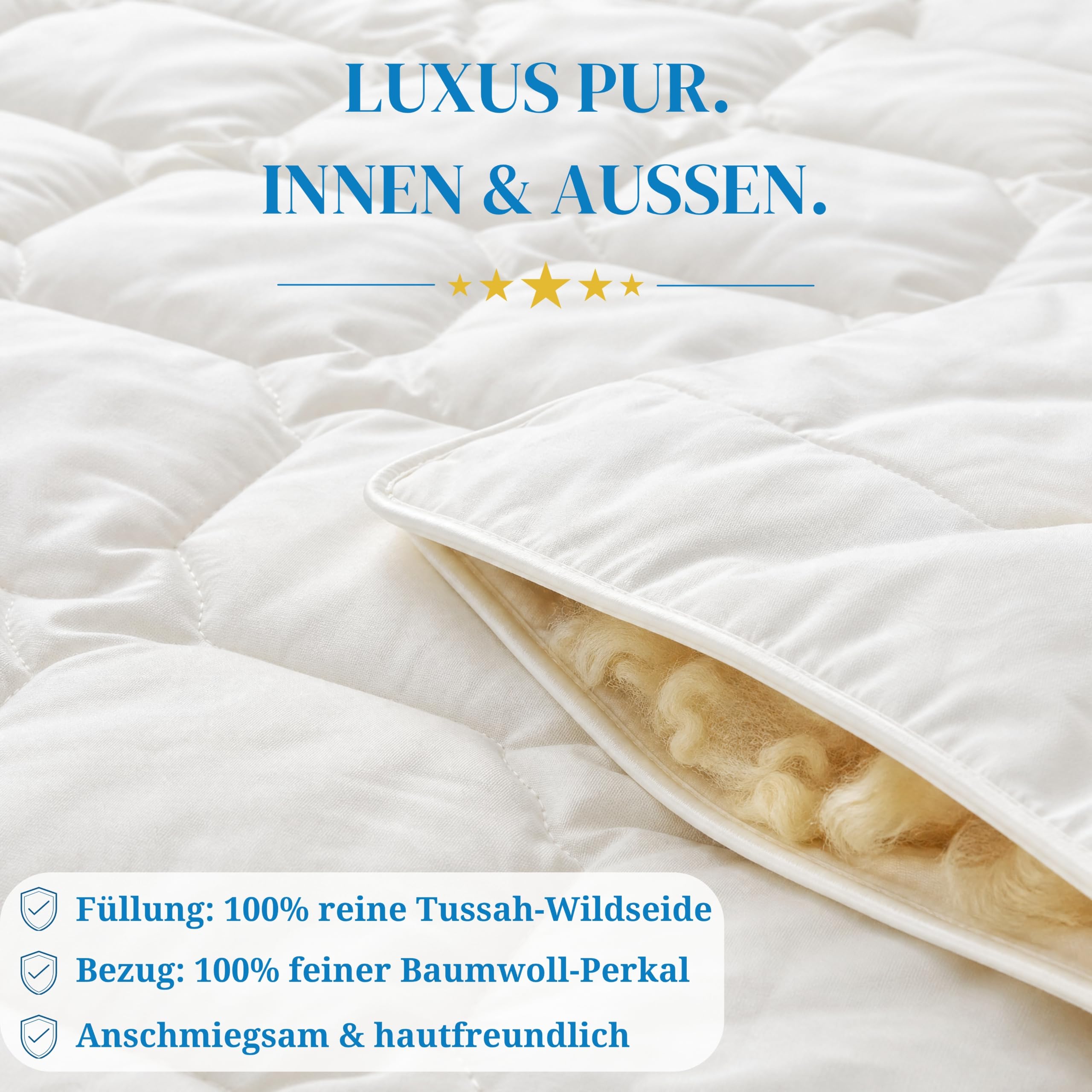 PROCAVE Wildseide Exquisit Qualitäts-Bettdecke für den Sommer 200x200cm, leichte Sommerbettdecke, Tussahseide, aus der Natur, atmungsaktiv & wärmeausgleichend, 100% aus Deutschland