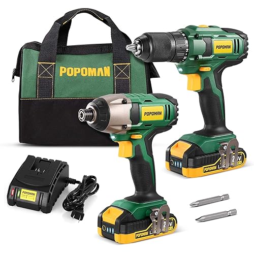 Drill Combo Kit, 20V 1600In-lbs Impact Driver, 398ln-lbs Cordless Drill, 59 Min Fast Charging, 2x2.0Ah Batteries, LED Work Light, Metal Chuck, 2PCS for Drilling Metal- BHD620B