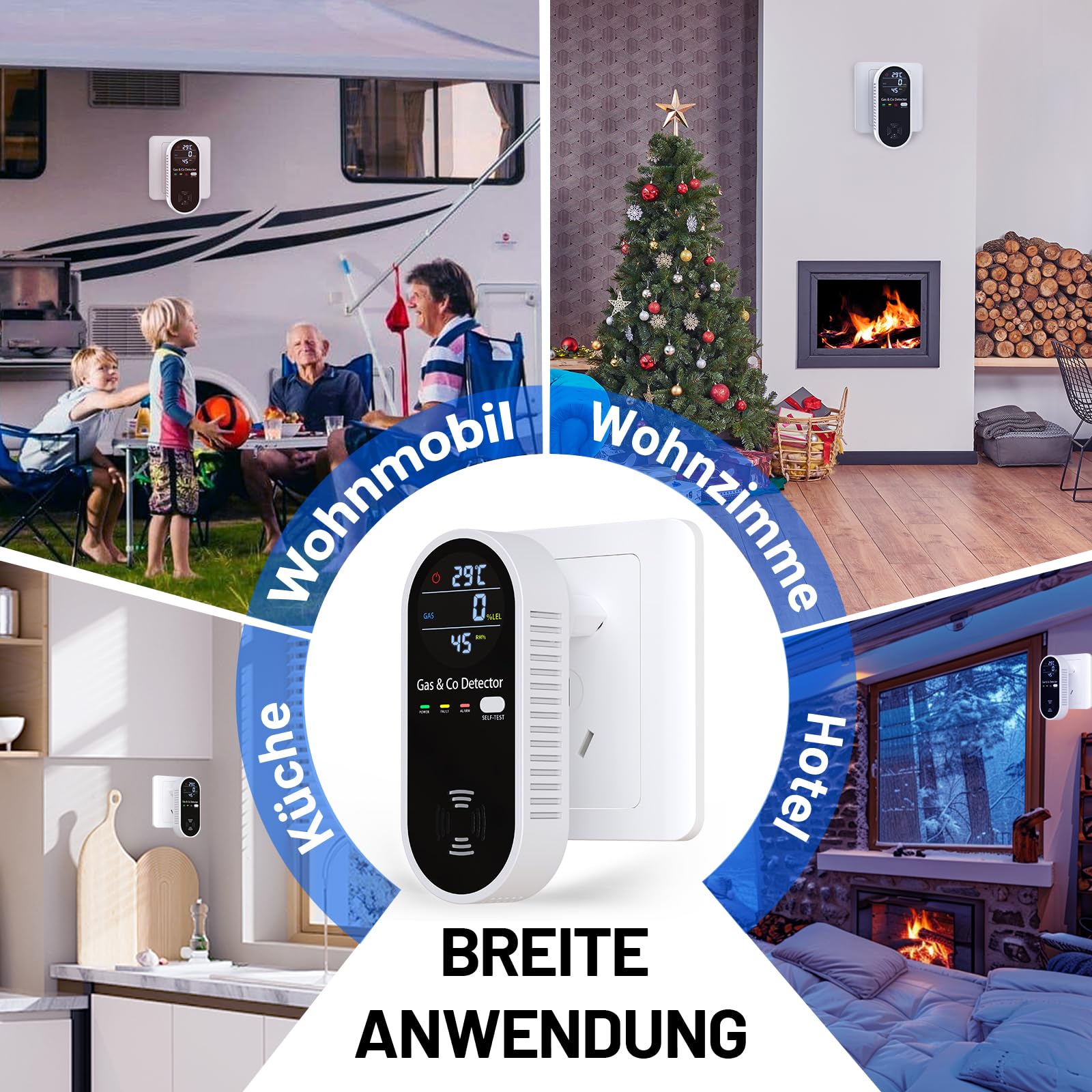 Kohlenmonoxid Melder & Gasmelder 4-in-1 – CO Melder mit Temperatur- & Feuchtigkeitssensor, akustischer & visueller Alarm, Plug & Play – Für Zuhause, Garage und Werkstatt – YOJOCK