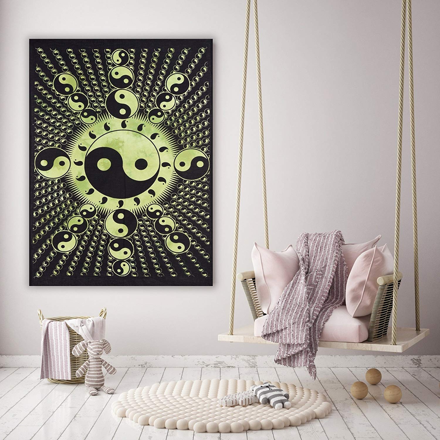 AVA Collections Green YIN YANG Tapestry Poster Size Tapestry Yin and Yang Wall Hanging Decoration Hippie Boho Room Dorm Decor Poster Size 40 x 30 inches (Green)