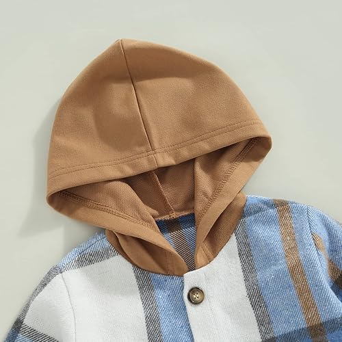 Miniatura 5 de Camisa de manga larga con capucha y botones para niños y niñas con capucha y pantalón de color liso, ropa de otoño