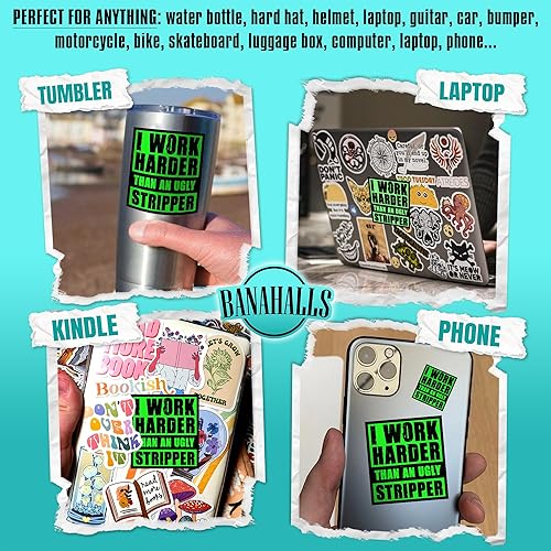 Miniatura 2 de (3 unidades) - Adhesivo con texto en inglés "I Work Harder Than an Ugly Stripper" (Trabajo más duro que un feo), diseño de liniero de construcción