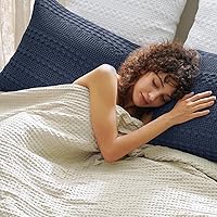 Vista 196 de PHF Fundas de almohada 100% algodón con tejido de gofre de 24 x 24 pulgadas, paquete de 2 fundas cuadradas para decoración elegante del hogar, sin