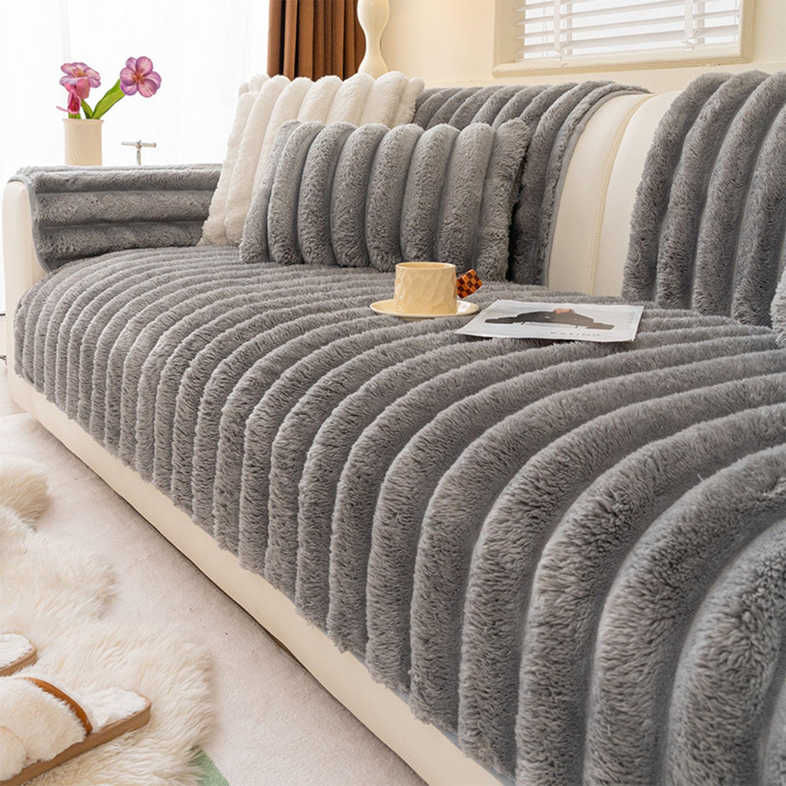 Coussin de siège antidérapant et isolant en fausse laine épaisse couleur crème