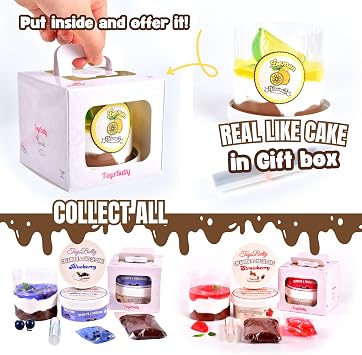 Finoclay Diy ケーキスライムキット 子供用 2パック 香り付きバタースライム フルーツチャーム付き ギフトボックス入り 既製ケーキ作りキット 女の子&男の子用 誕生日パーティープレゼント 教室でのイースターギフト