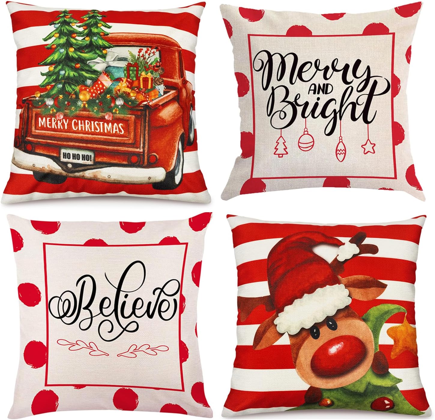 Christmas Pillow Covers 18x18, Set of 4 Farmhouse Christmas