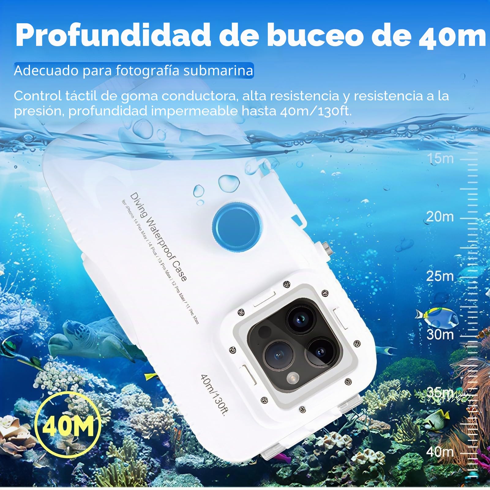 Funda para Teléfono de Buceo Subacuático, Funda Impermeable para Teléfono de 130 Pies para Buceo y Esnórquel, Carcasas Submarinas Profesionales para 14 14Pro 13 13Pro 12