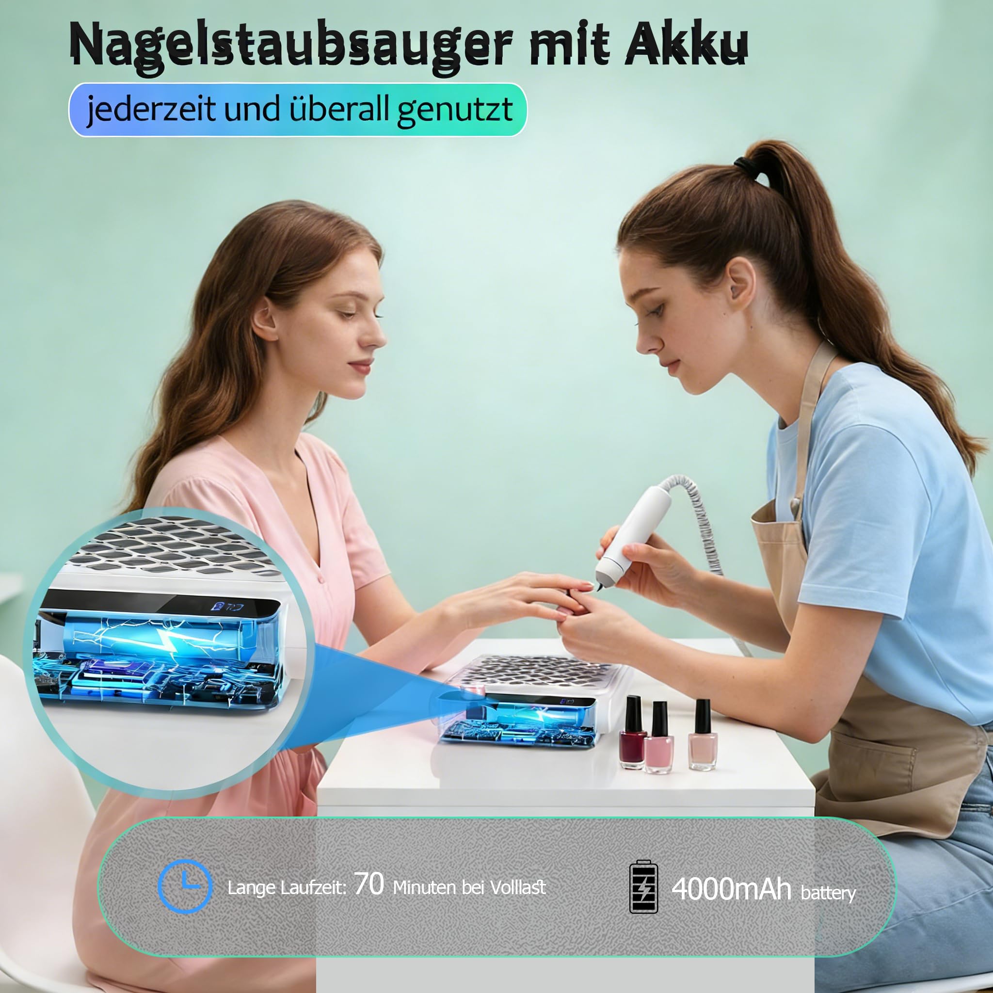 Aspirador de uñas con 10 niveles de succión y 30 filtros, 6000 rpm, aspirador silencioso para uñas, batería recargable inalámbrica, aspiradora profesional para uñas de gel y manicura | Aspirador de polvo para uñas, batería recargable inalámbrica, aspirado