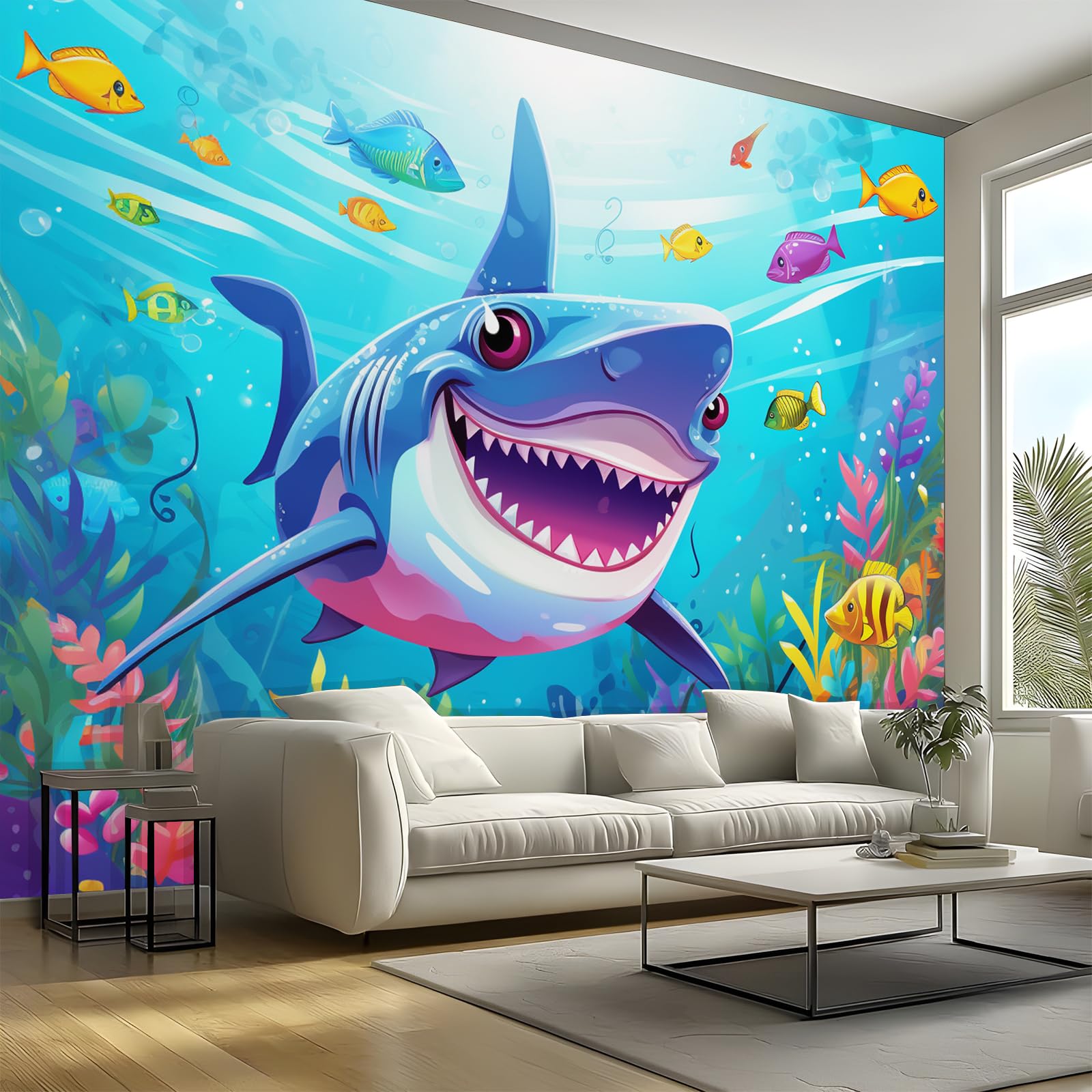 Children's Room Large Decorative Wall Mural 450 x 315 cm, Shark Self-Adhesive Photo Wallpaper, Bedroom Canvas Waterproof Wallpaper, Living Room Matte Wall Murals — image 1