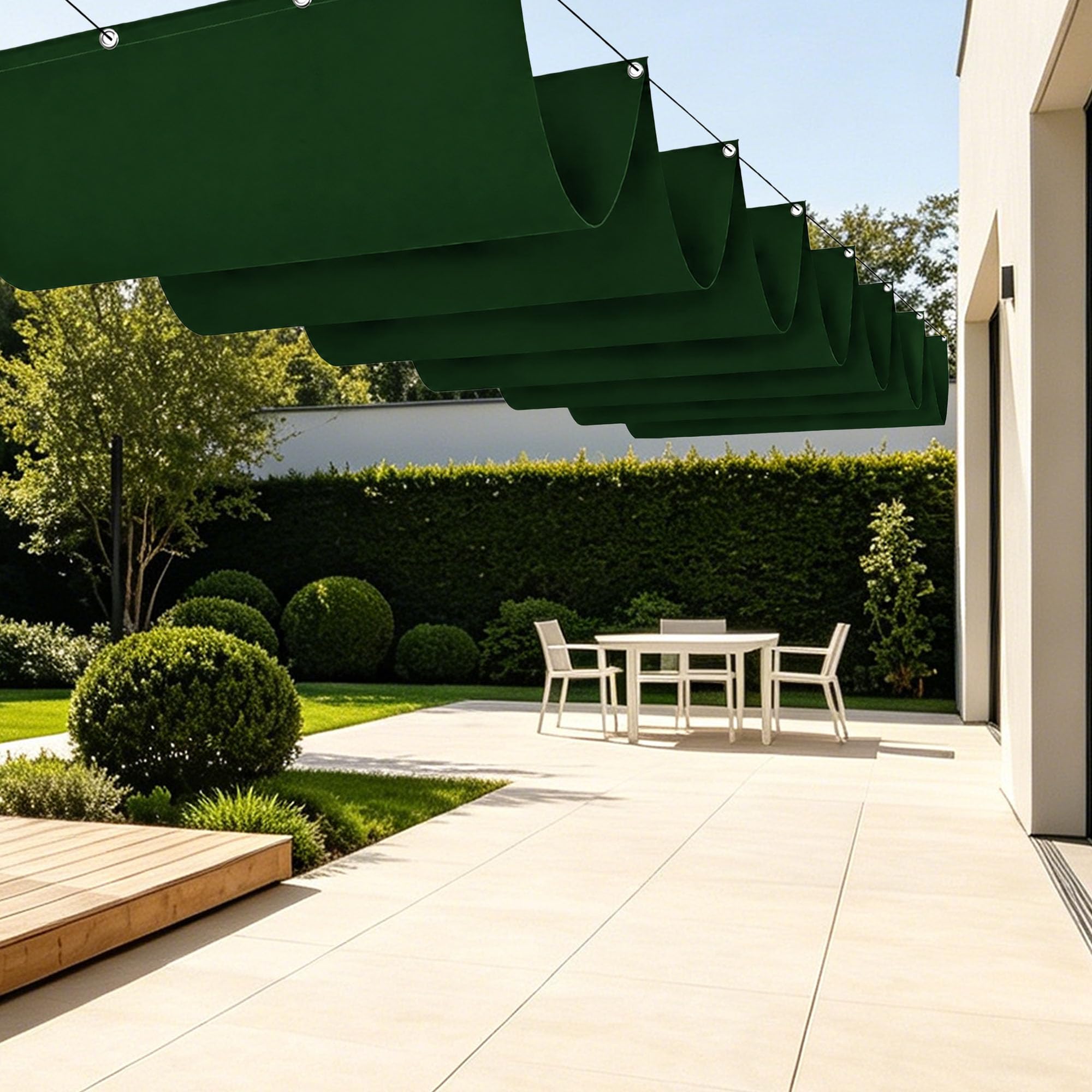 Voiles d'ombrage de patio rétractable 200 x 440 cm vert foncé